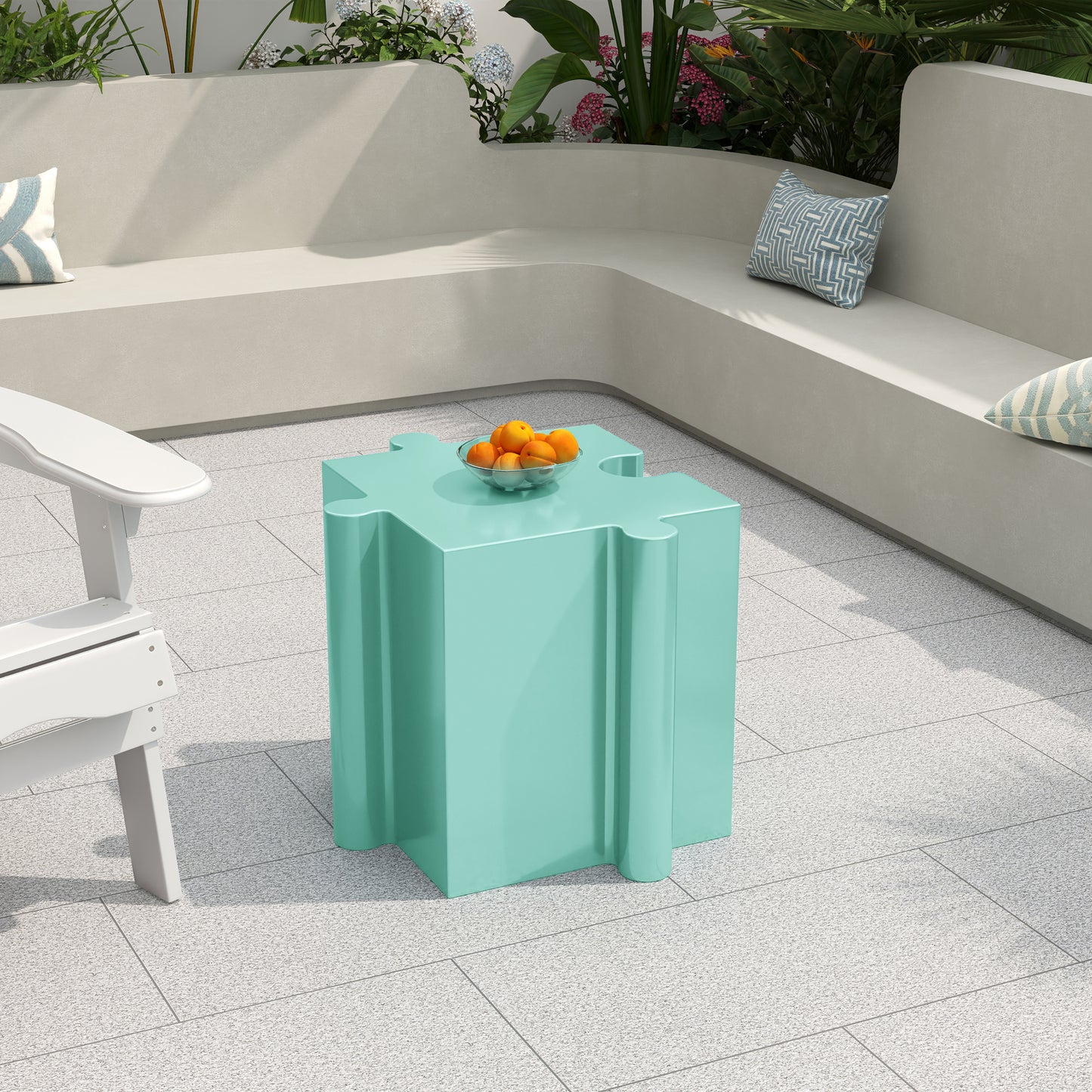 3-Piece Artistic Puzzle Table Set,Modular MGO Side Tables with Interlocking Design (2 Convex & 1 Concave), 200lb Capacity for Indoor & Outdoor, Light Green Color
