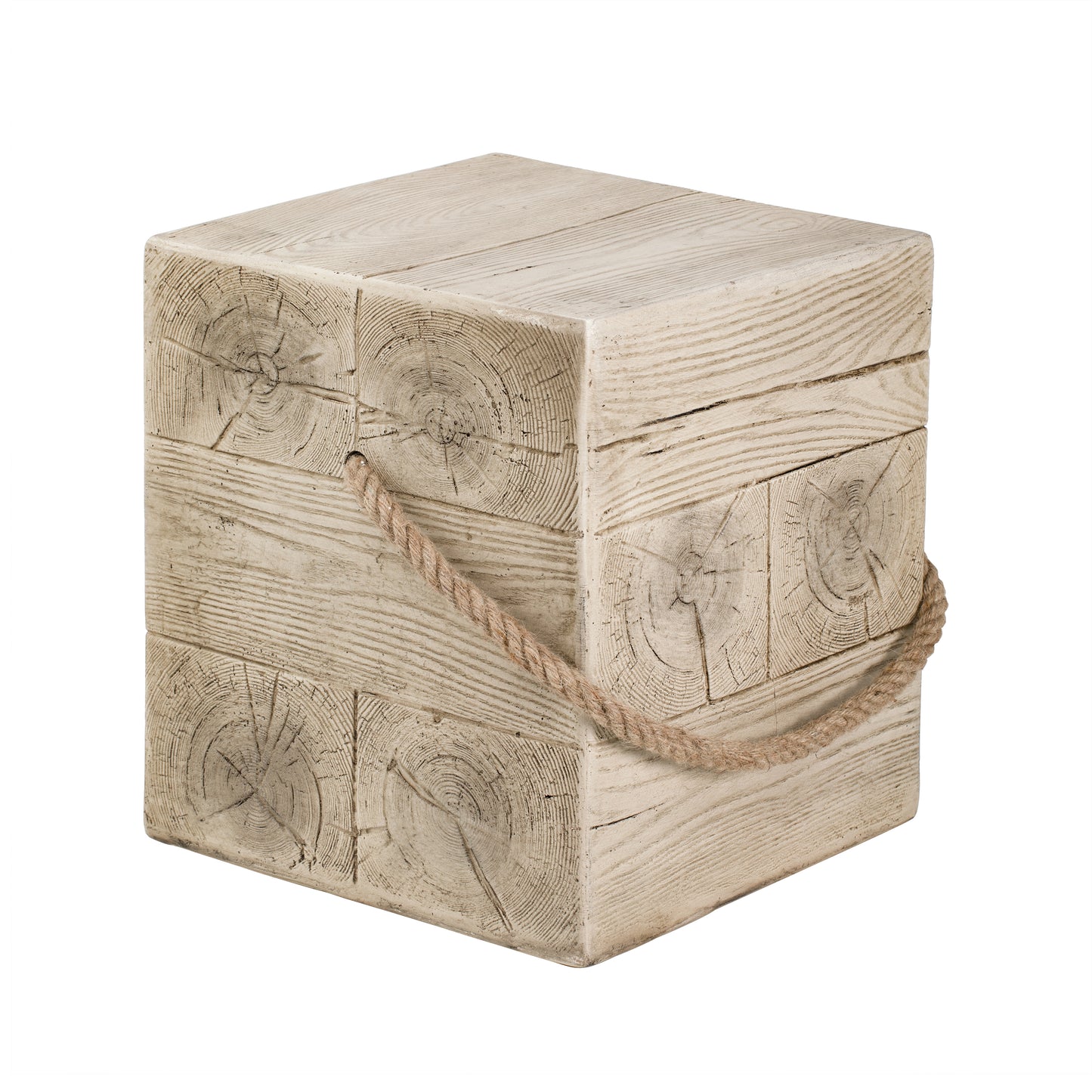 Outdoor Wood Grain Square MGO Side Table with Simulated Braided Cord – Indoor Retro End Table for Home & Patio Decor