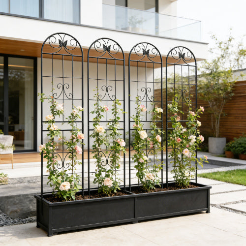 4-Pack 71 in. H Black Metal Garden Trellis, Outdoor Rustproof Trellis for Climbing Plants and Flower Support