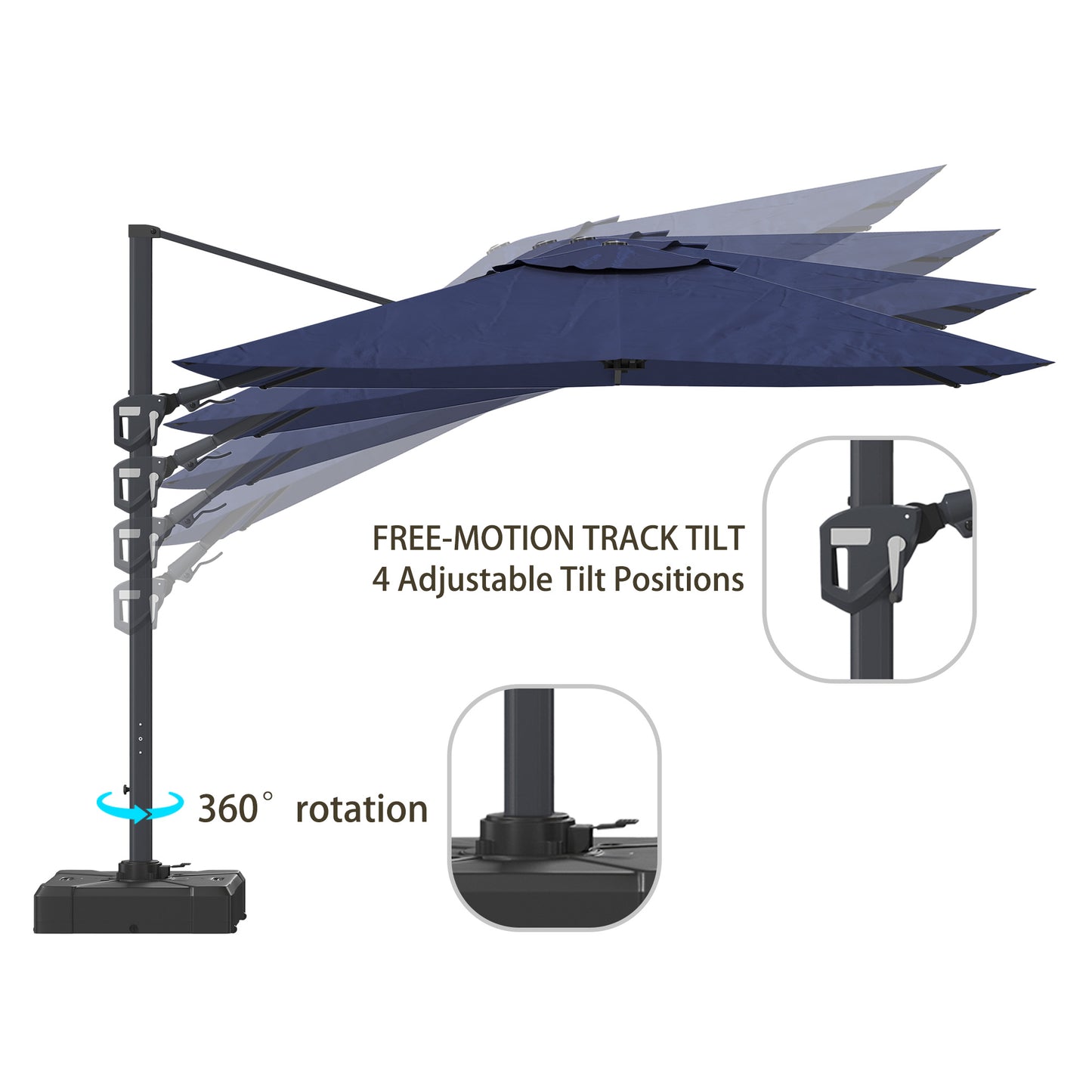 11FT Square Cantilever Patio Umbrella in Navy Blue(without Umbrella Base)