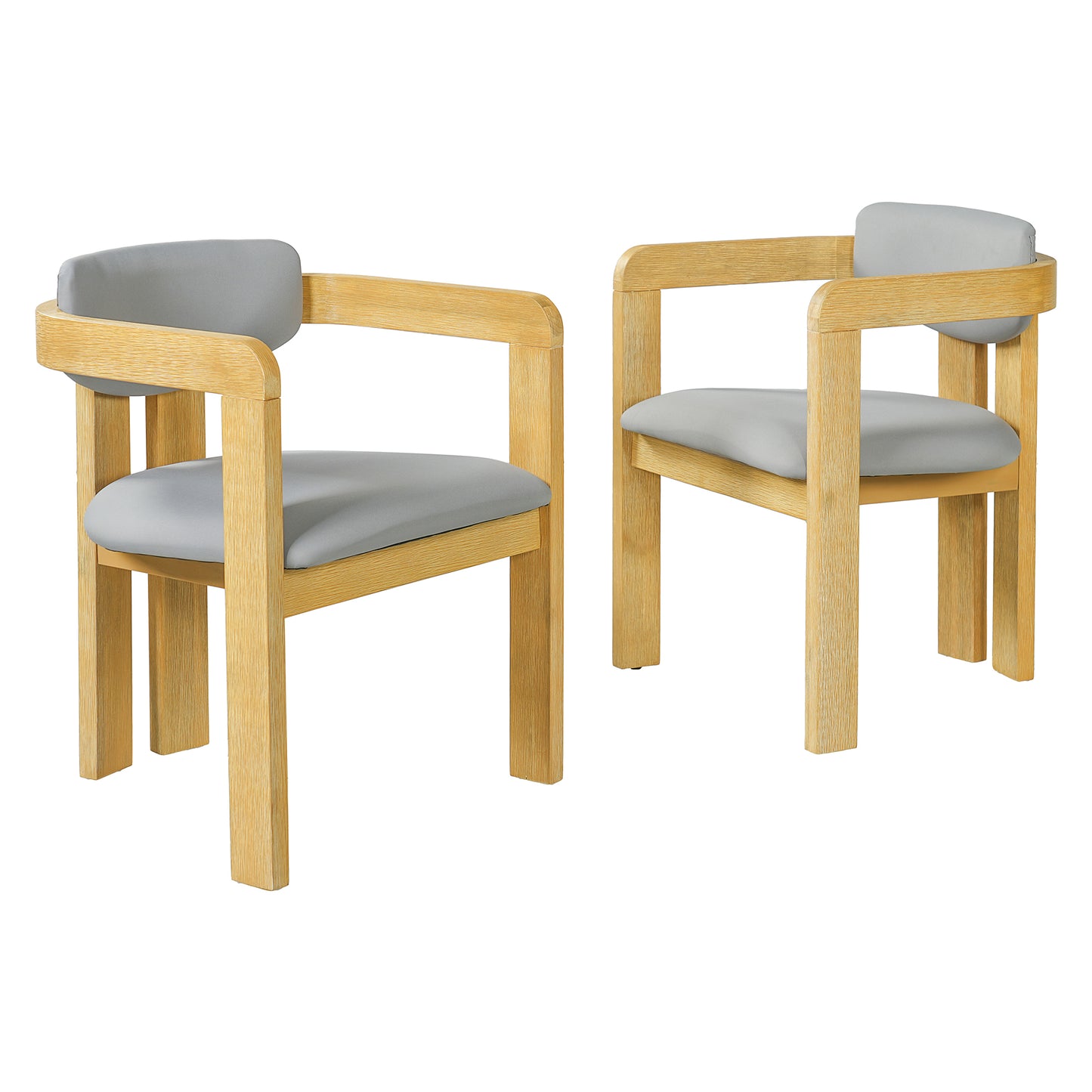 Set of 2 Outdoor Acacia Wood Dining Chairs with Cushions, Modern Solid Wood Armchairs with Weather-Resistant Upholstery for Patio, Garden, Balcony & Backyard,Grey Cushion