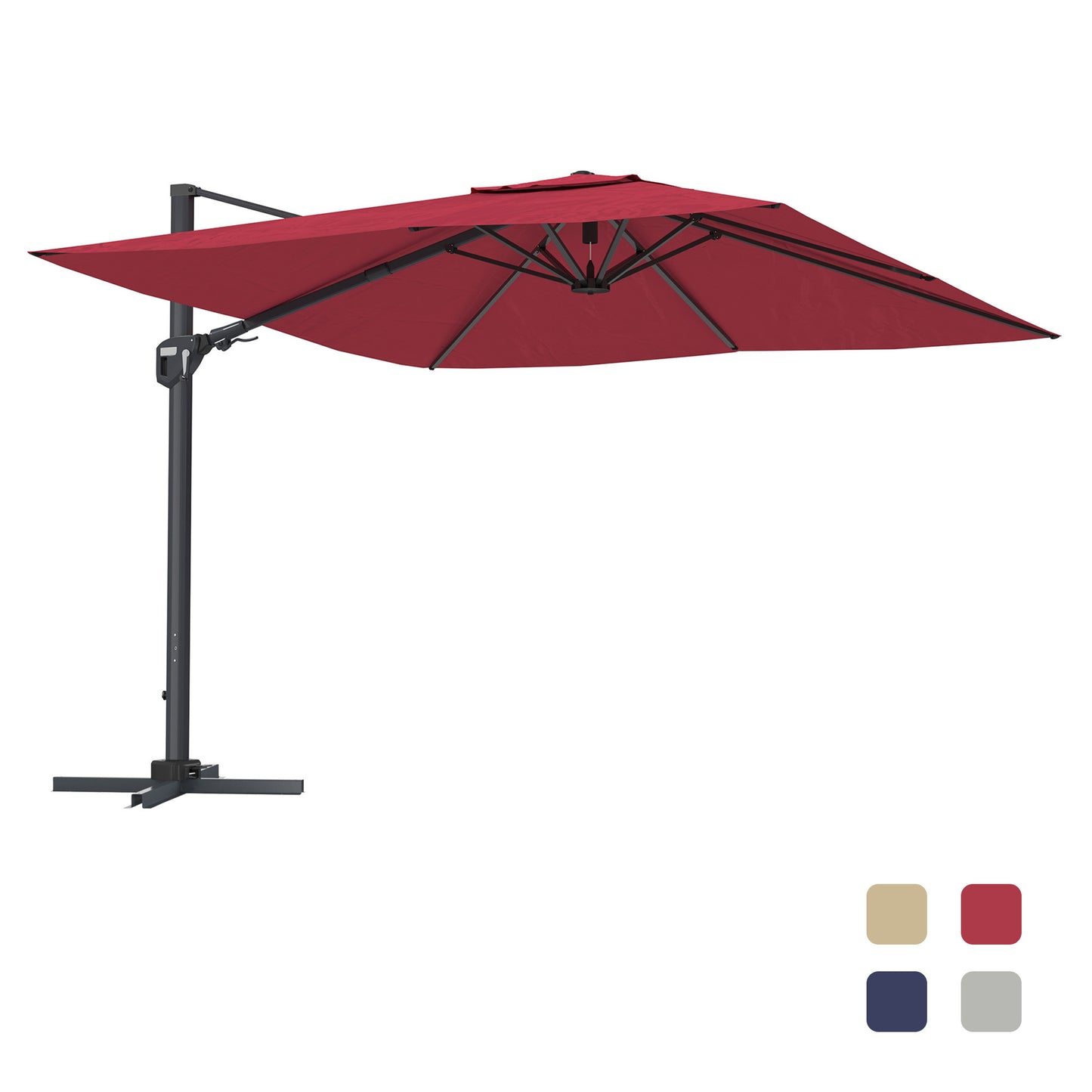 11FT Square Cantilever Patio Umbrella in Red (without Umbrella Base)