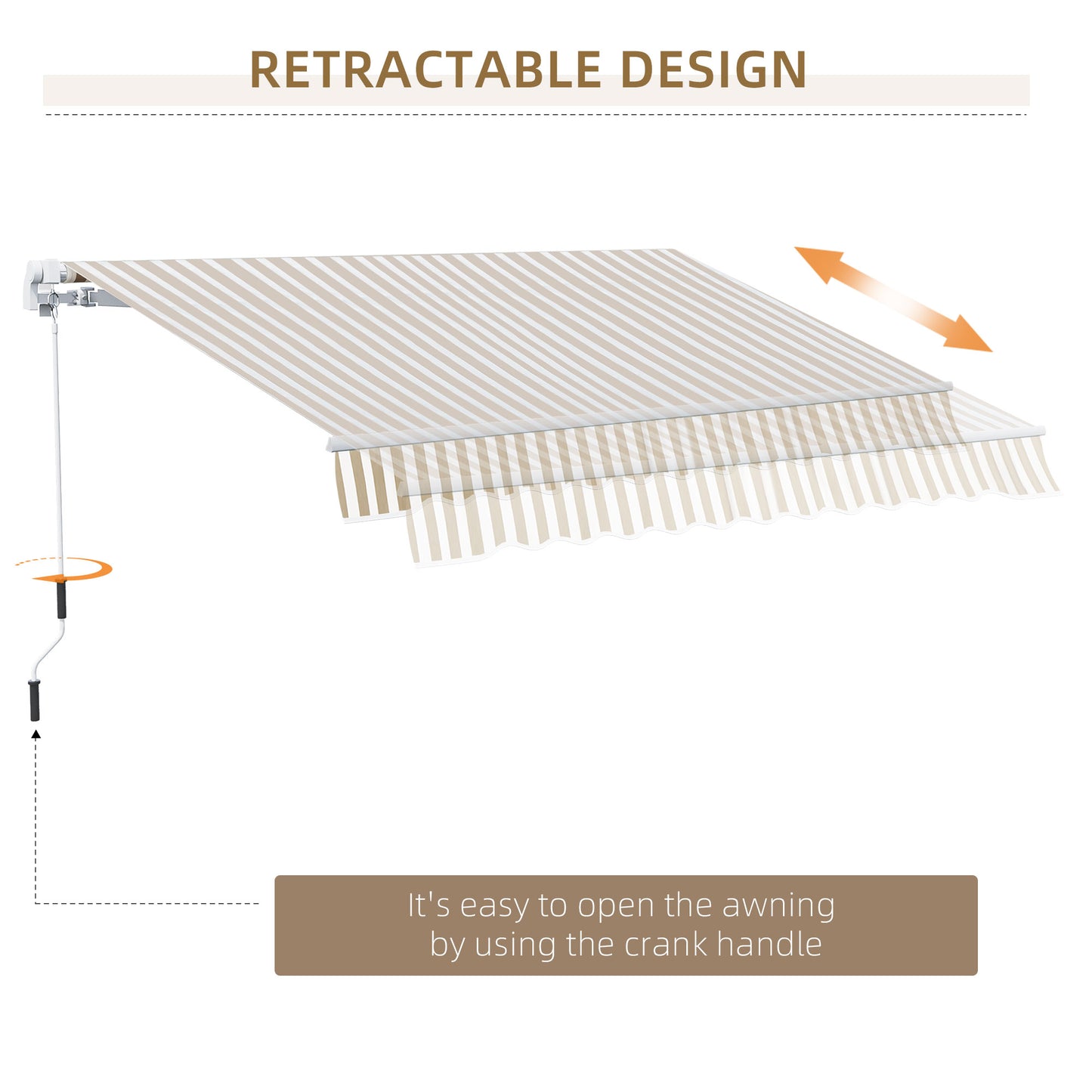 Outsunny 12' x 10' Retractable Awning Patio Awnings Sun Shade Shelter with Manual Crank Handle, 280g/m² UV & Water-Resistant Fabric and Aluminum Frame for Deck, Balcony, Yard, Beige and White