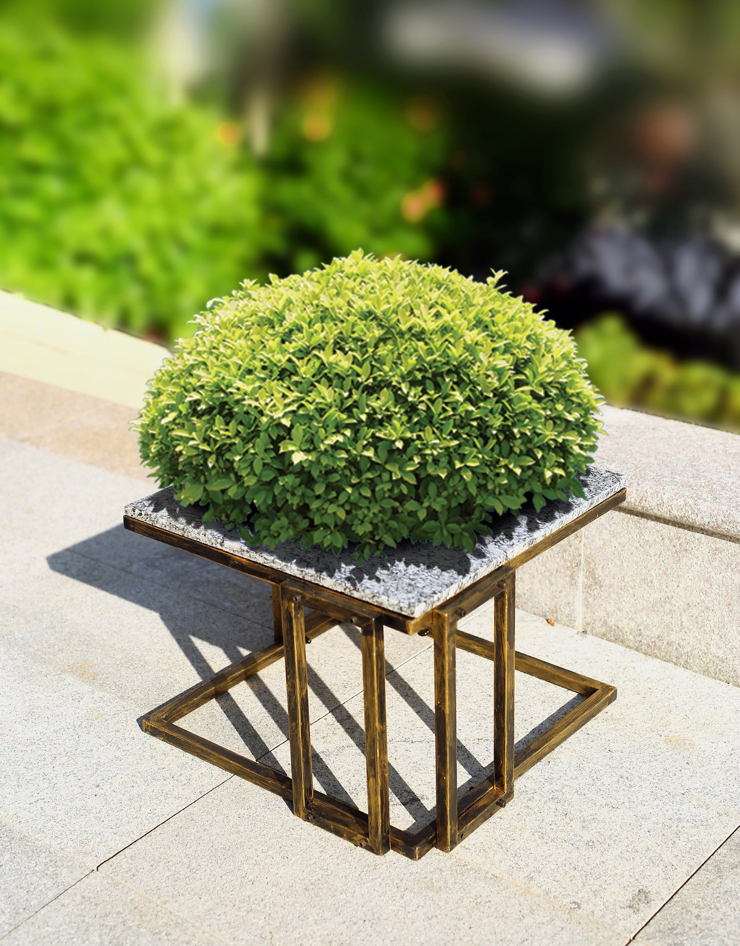 14.5" Granite Marble Black / Gold Plant Stand