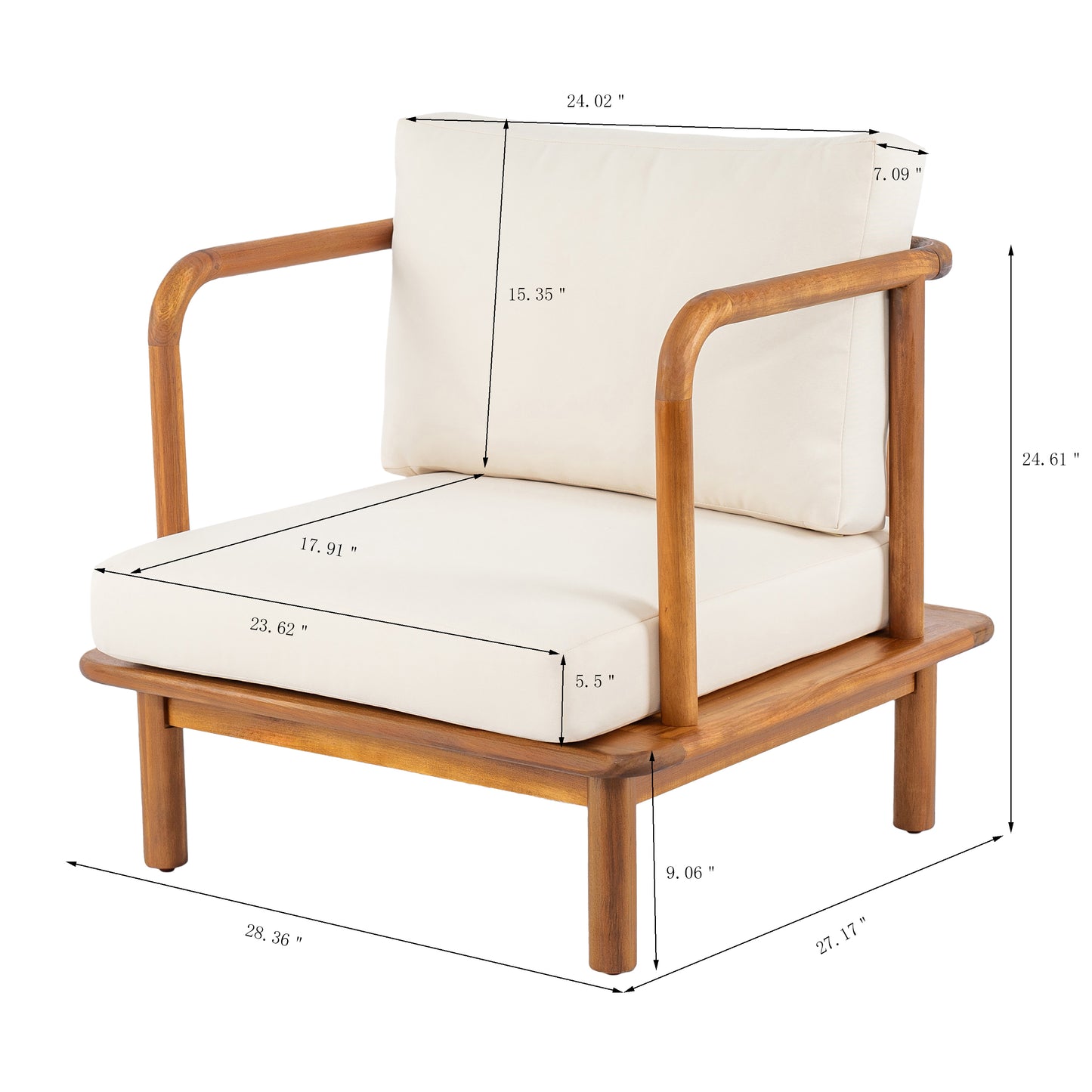 Canape Acacia Club Chair with Cream Cushion