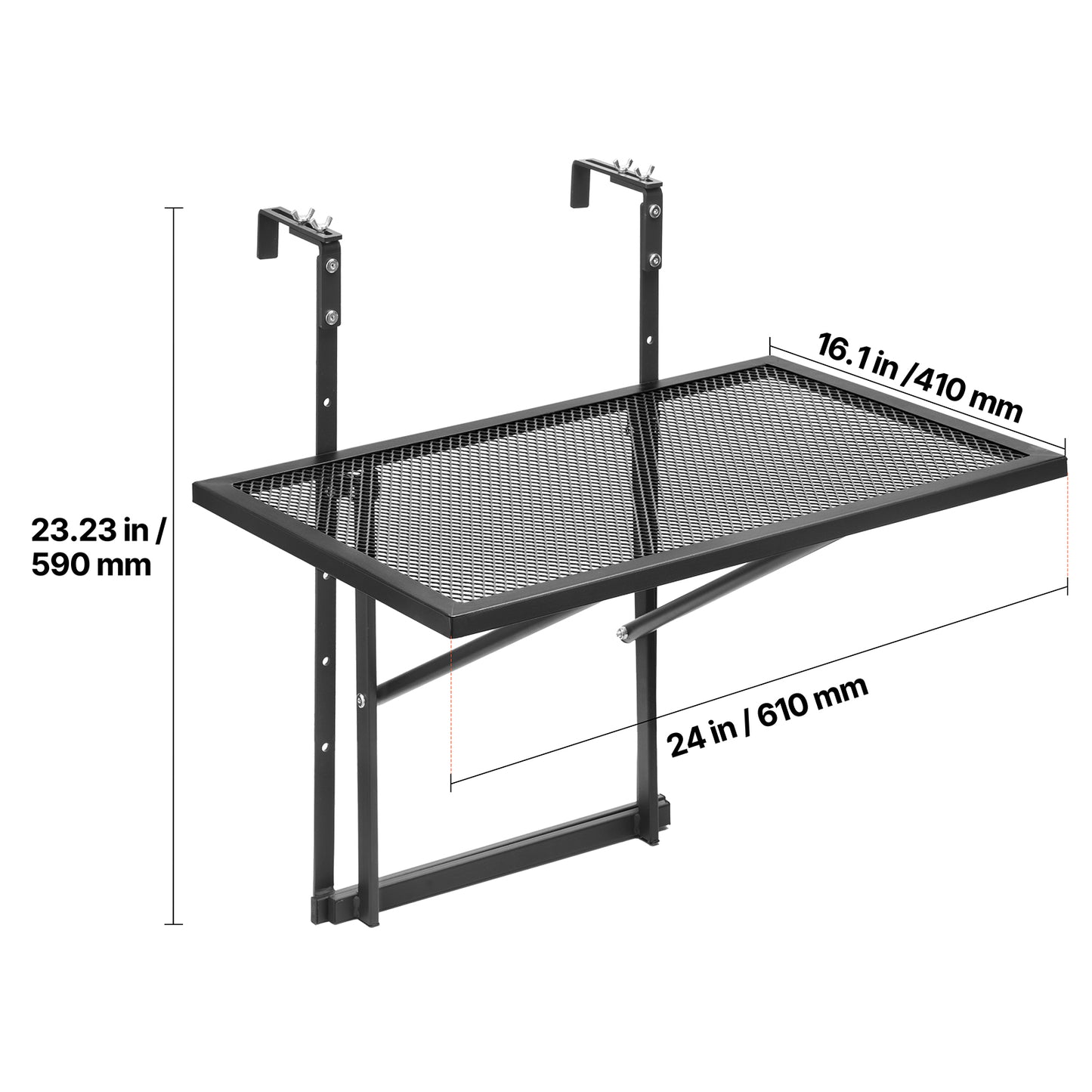 Balcony Hanging Table 19 x 24 in Outdoor Metal Patio Railing Table Adjustable