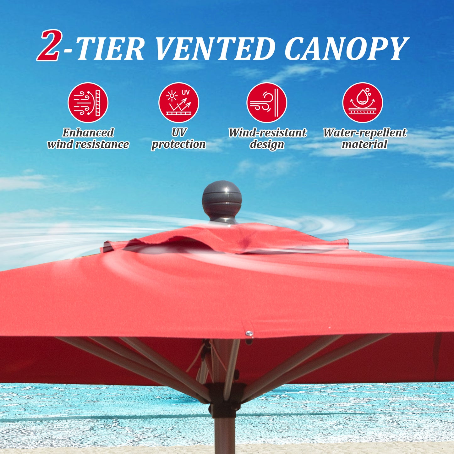 Rectangle Patio Umbrella with Crank Lift and Tilt Function, Brick Red (Base not included)