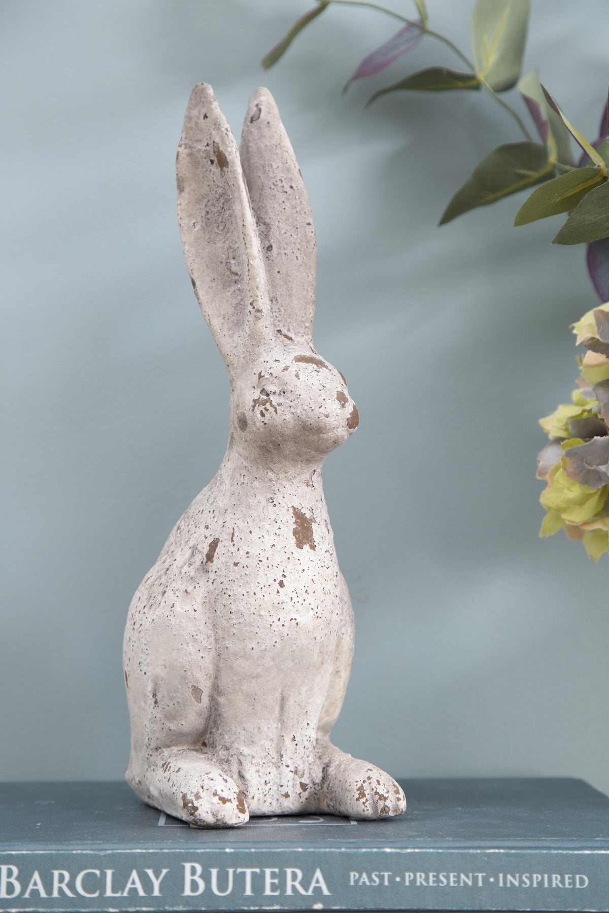 5.3x4.5x12.8" Weathered Cement Cream Rabbit Statue