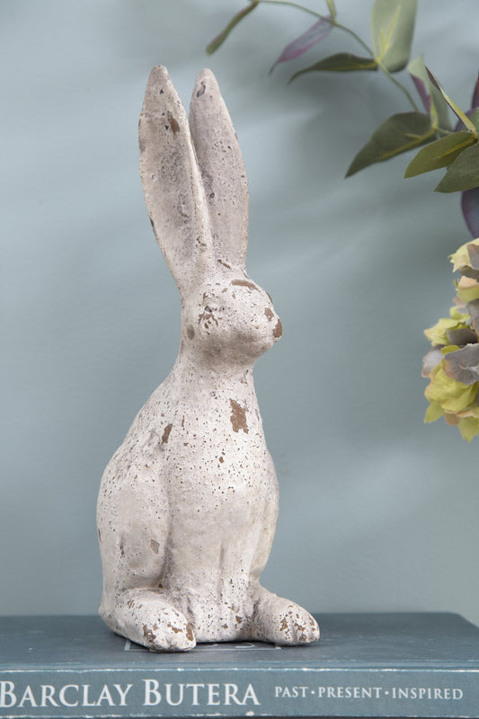5.3x4.5x12.8" Weathered Cement Cream Rabbit Statue