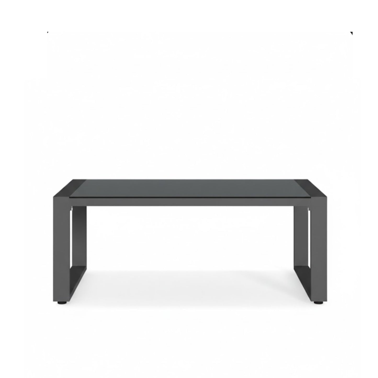 44" x 22" All-Weather Aluminum Outdoor Gray Coffee Table with Tempered Glass Top