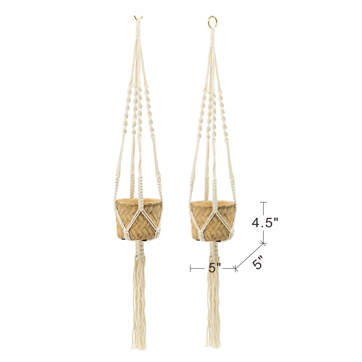 Set of 2, 5x5x4.5" Hanging Planter With Cotton Hanger, Bohemian Style