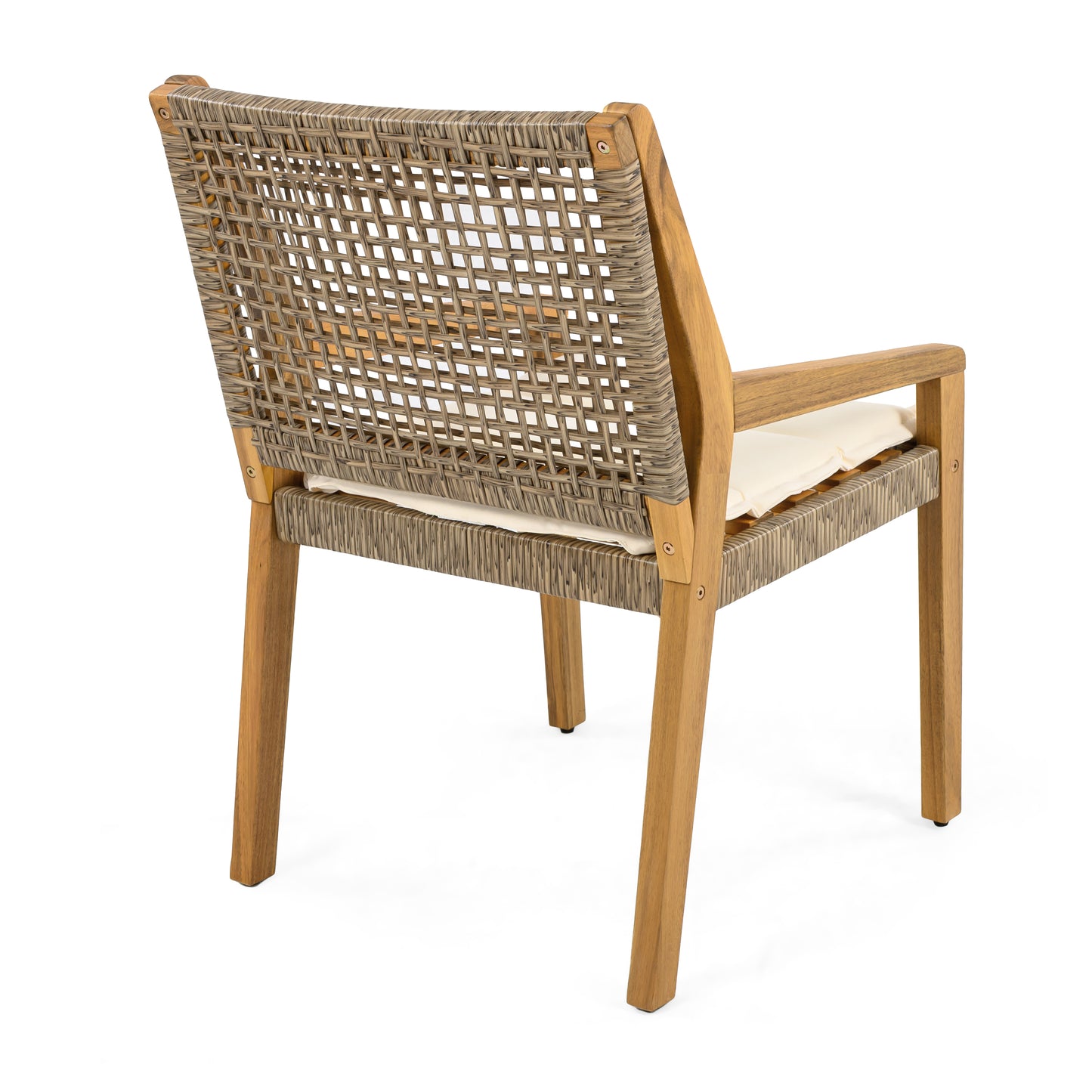 OUTDOOR DINING CHAIR SET-Acacia Wood and Wicker with Cream Cushion Patio Furniture-Teak finish & wicke Brown ,Suitable for large gatherings-set of 6(N770P272397G(3-box))