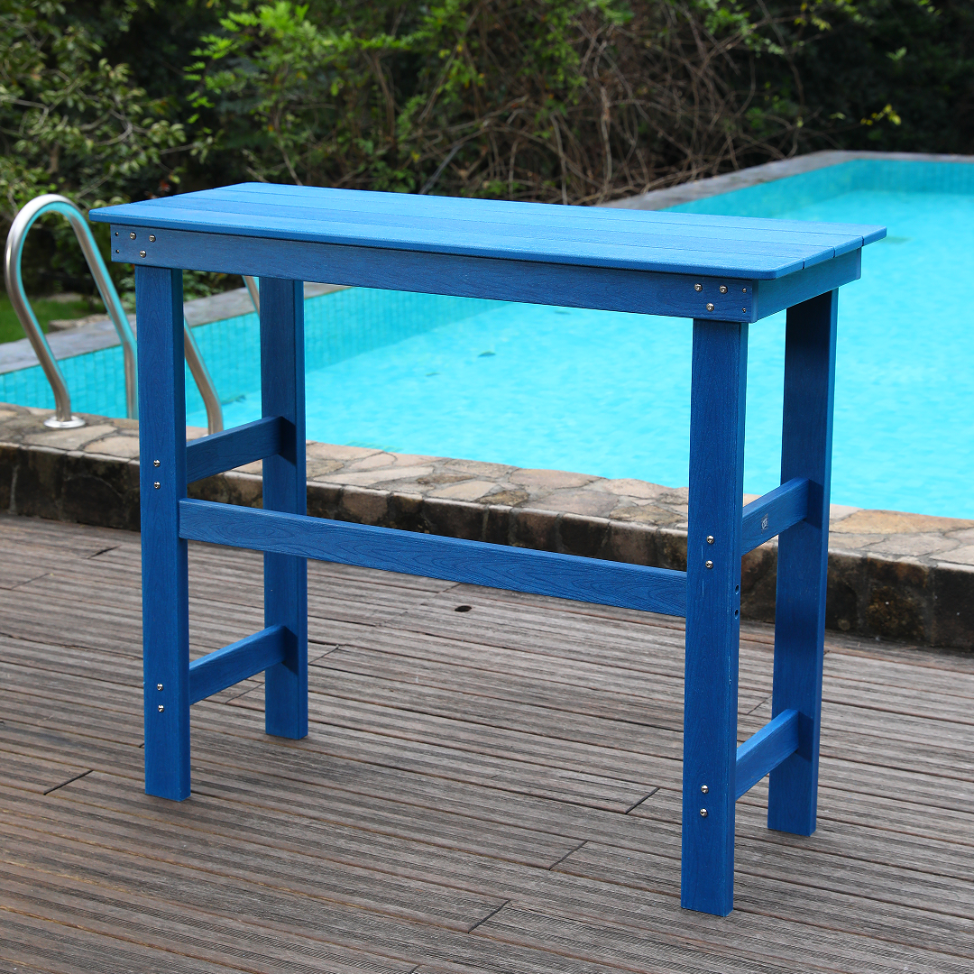 HDPE type outdoor dining and bar table is very practical. It is suitable for lawns, gardens, backyards and pool sides. Navy blue, and it is waterproof and corrosion-resistant.All Weather,