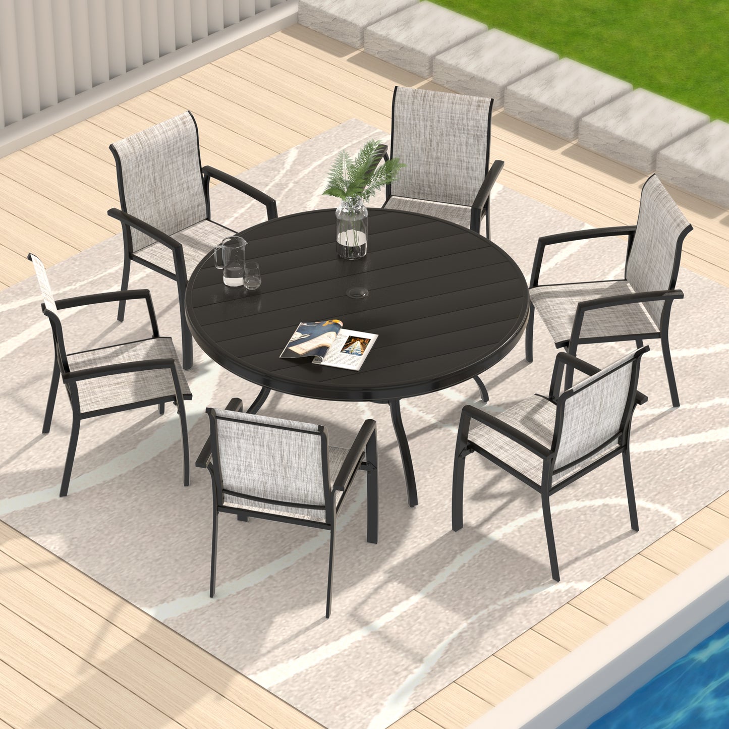 VRSHWO Garden Patio Chairs Set of 2, All Weather Metal Outdoor Dining Chairs , Garden, Poolsides, Black Color Frame