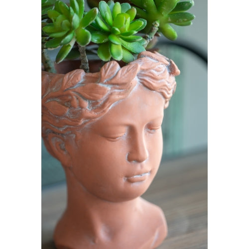 D 6 x 9 in. Cement Visage Head Bust Planter, Brown concrete