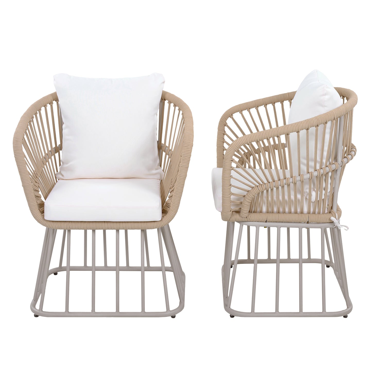 Outdoor Dining Chair MP1 - Teak Finish Wicker & Beige Steel Frame, 300LBS Weight Capacity, Includes Cushion
