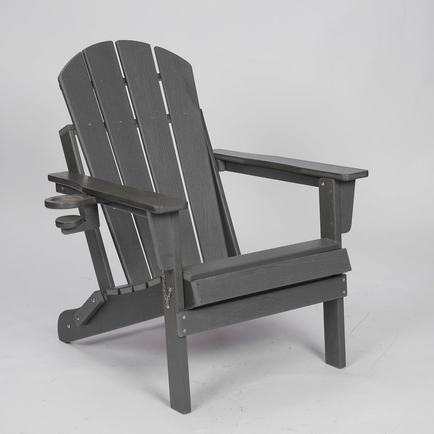 HDPE Folding Adirondack Chair with Dual Cup Holder - Composite Adirondack Chair with Wood Texture- ,Gray