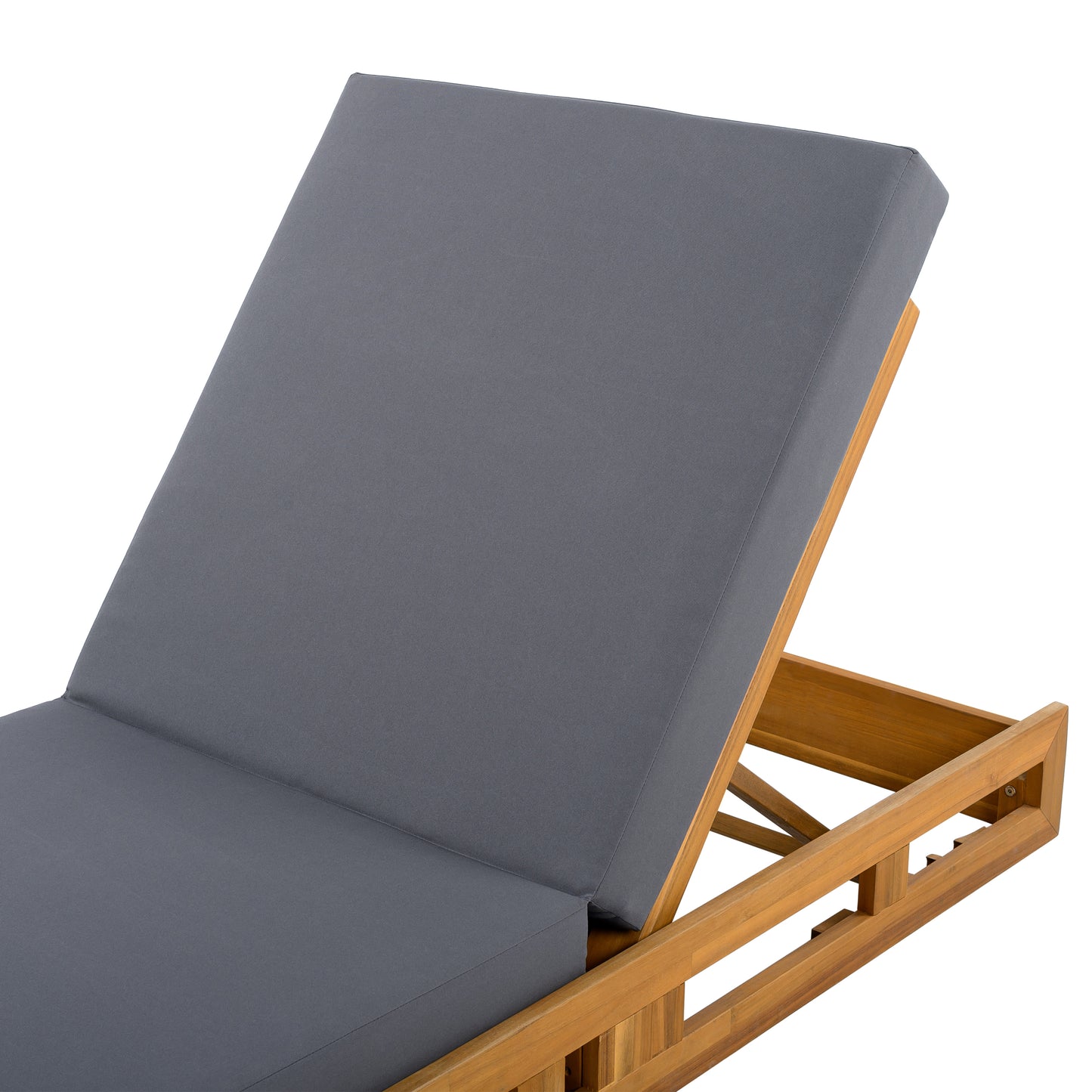 LOUNGE CHAISE SET, ACACIA WOOD WITH WATER-RESISTANT LOUNGE CUSHIONS (Dark Grey/ & 4 INCH THICK) - MATCHING CREAM VERSION AVAILABLE