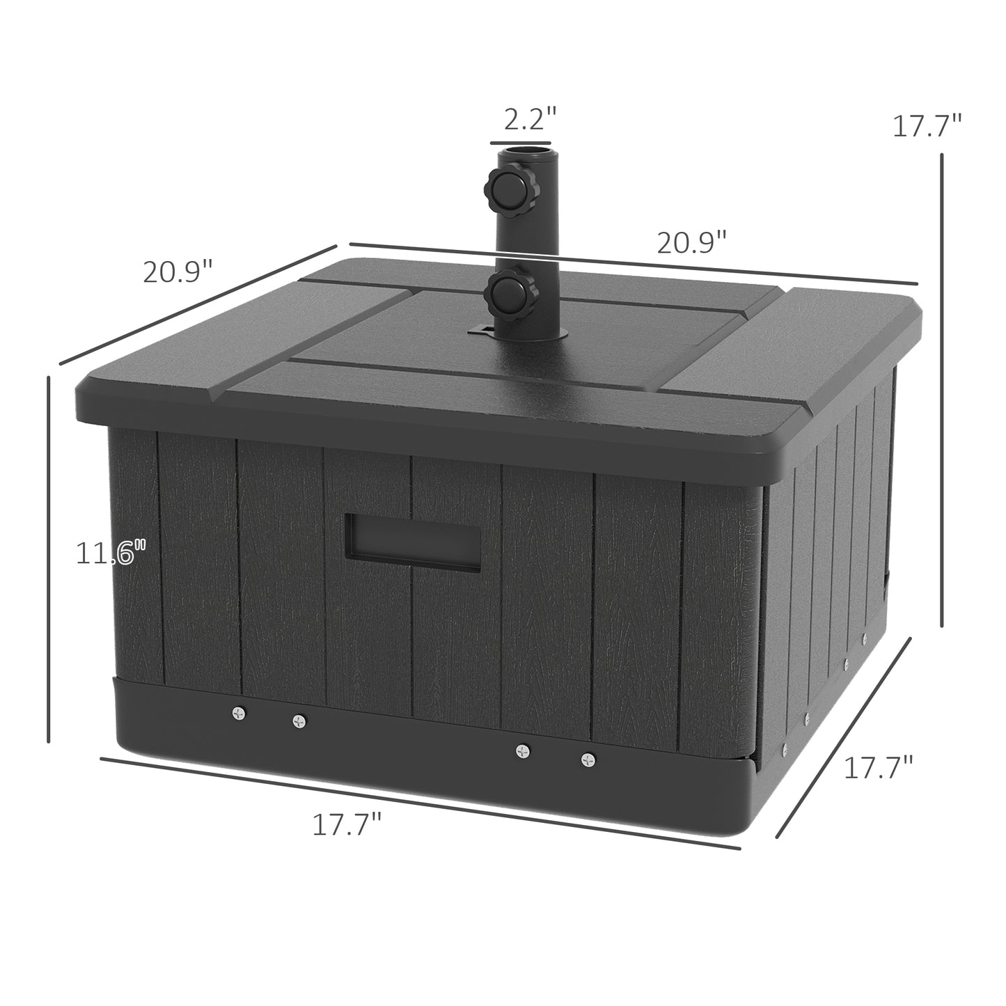 Outsunny 3-in-1 Outdoor Umbrella Base, Coffee End Table, Flower Box Planter with Drain Hole, 175 lbs. Capacity Fillable Patio Umbrella Stand Table with Wheels and Handles, Black
