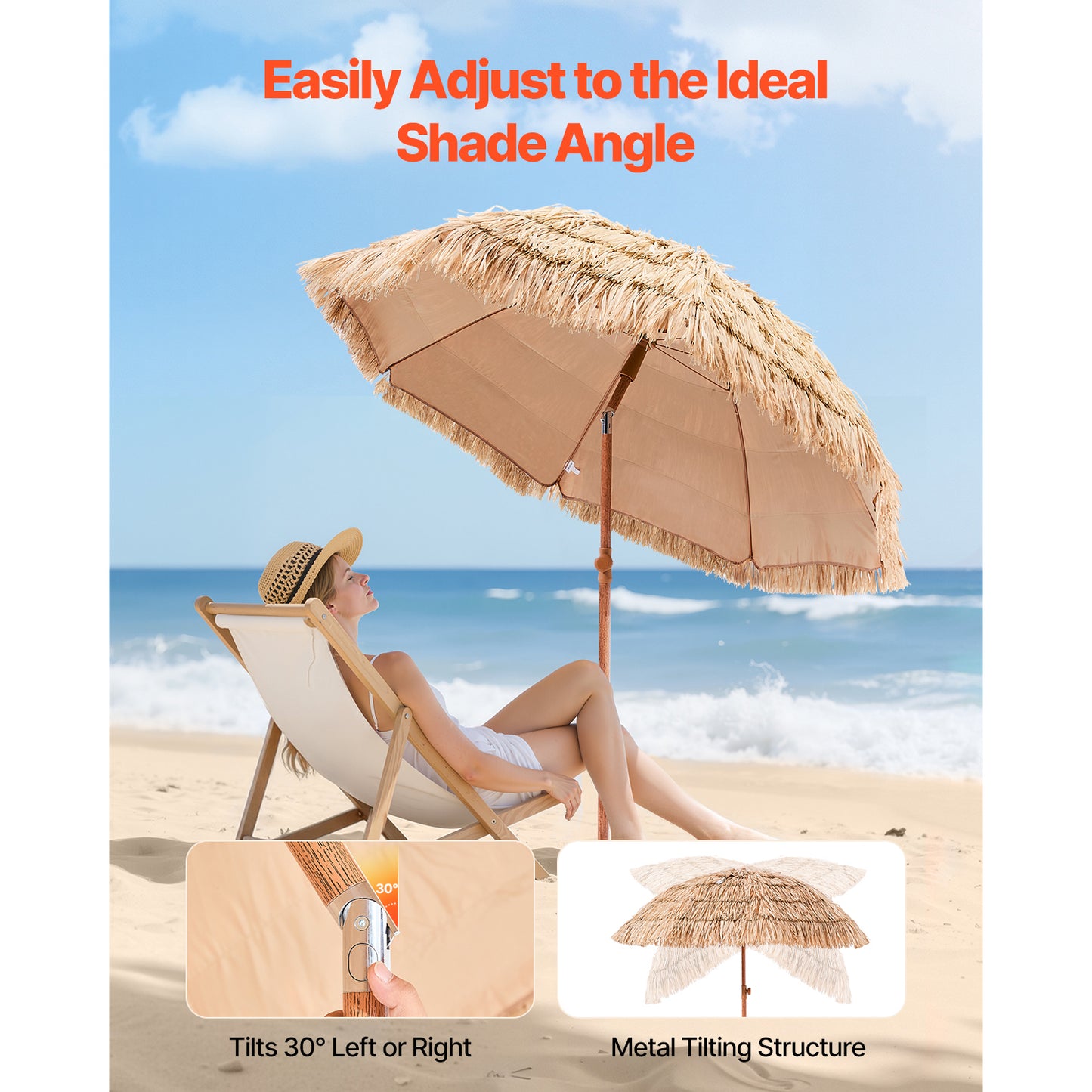 Tiki Umbrella Thatched Patio Umbrella 6.5 ft Poolside Patio Beach Umbrella