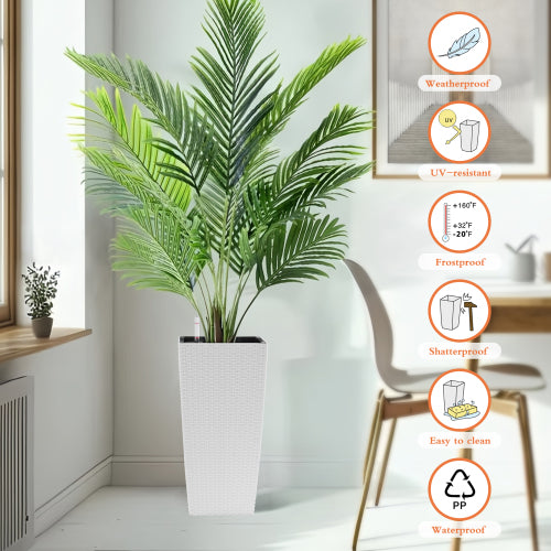 38 Qt. Large White Resin Indoor/Outdoor Planter, High Faux Rattan Design Flower Pot (11 in. W x 22.6 in. H) Pack of 2
