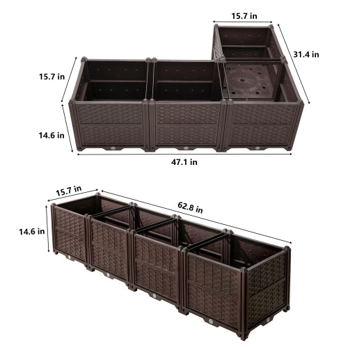 47.2 in. x 15.7 in. x 14. 7 in. Brown Plastic Rectangular Raised Garden Bed Outdoor Planter Box with Self-Watering