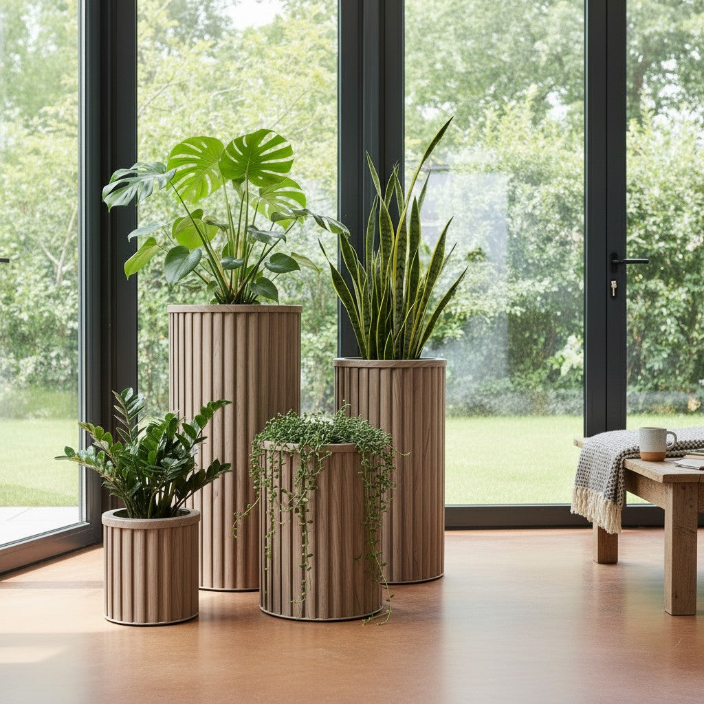 Round Strata Column Planter LG - Ash Brown