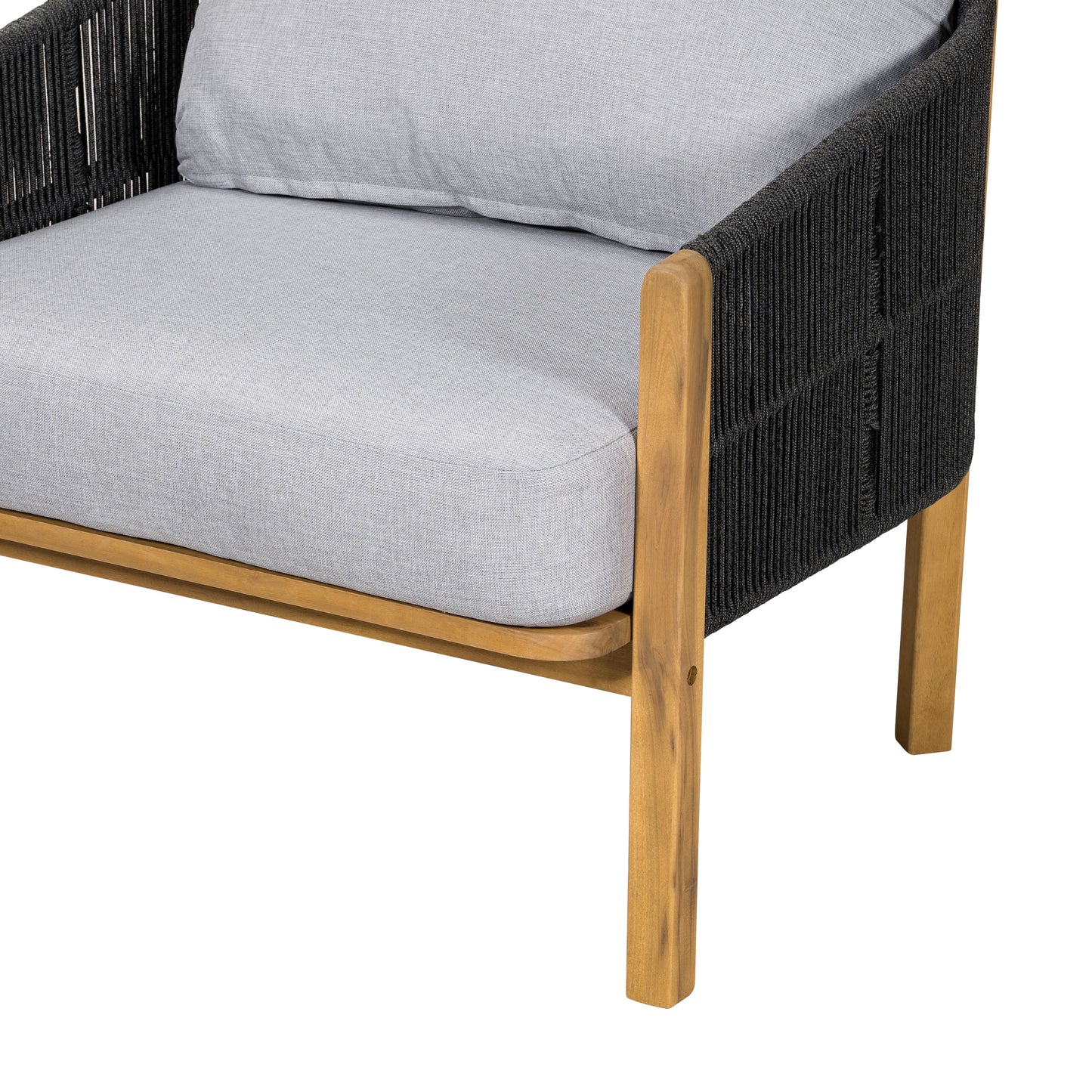 Grotta Outdoor Wood Club Chair, Dark Gray Rope with Gray Cushion