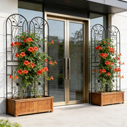 86.7 in. x 19.7 in. Metal Garden Trellis Rustproof Trellis Peacock Style for Climbing Plants in Black (2 Pack)