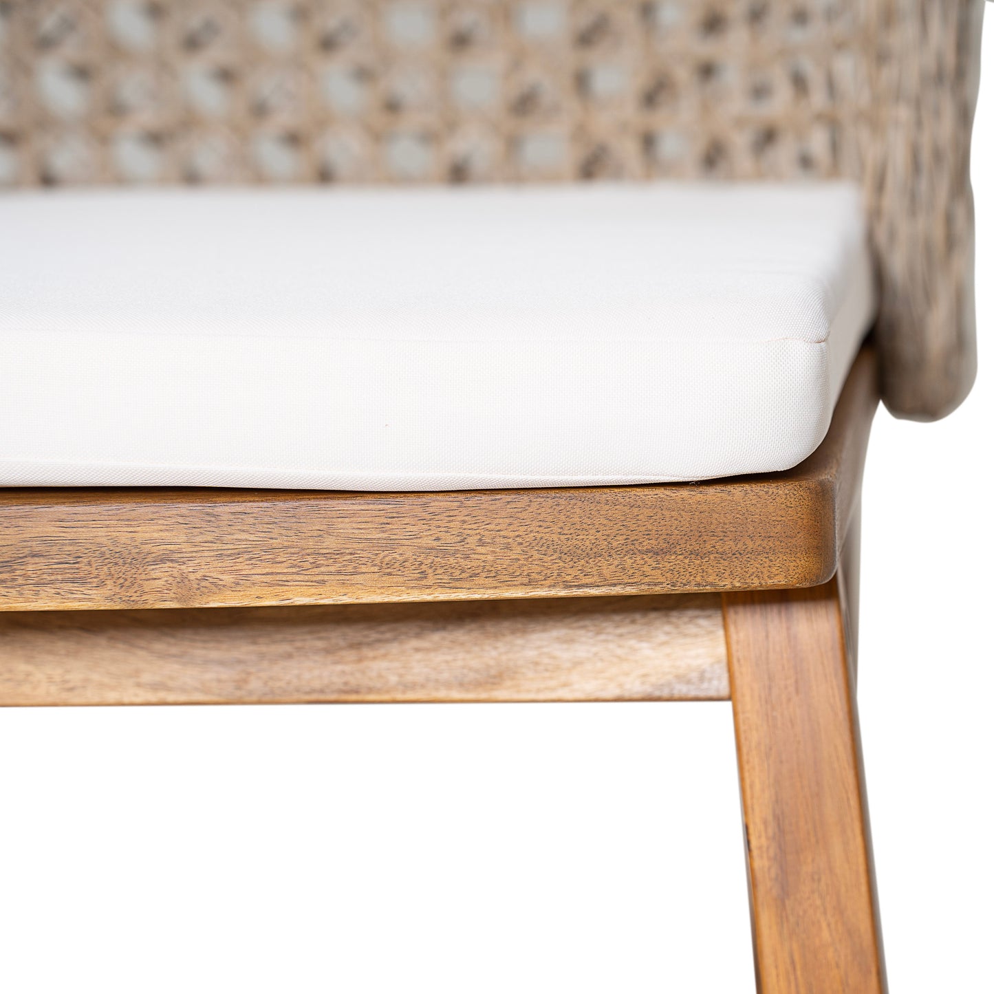 Outdoor Acacia Wood Dining Chairs (Set of 2), Teak Finish Patio Chairs with Beige Cushion & Multi Light Brown Wicker Back, Weather Resistant Side Chairs for Garden, Backyard, Patio