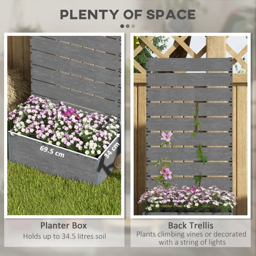 Outsunny Raised Garden Bed with Trellis for Climbing Plants, Planter Box with Self Draining Gap, Freestanding Trellis Planter for Outdoor, Patio, Deck, 35.75" x 15" x 70.75", Dark Gray