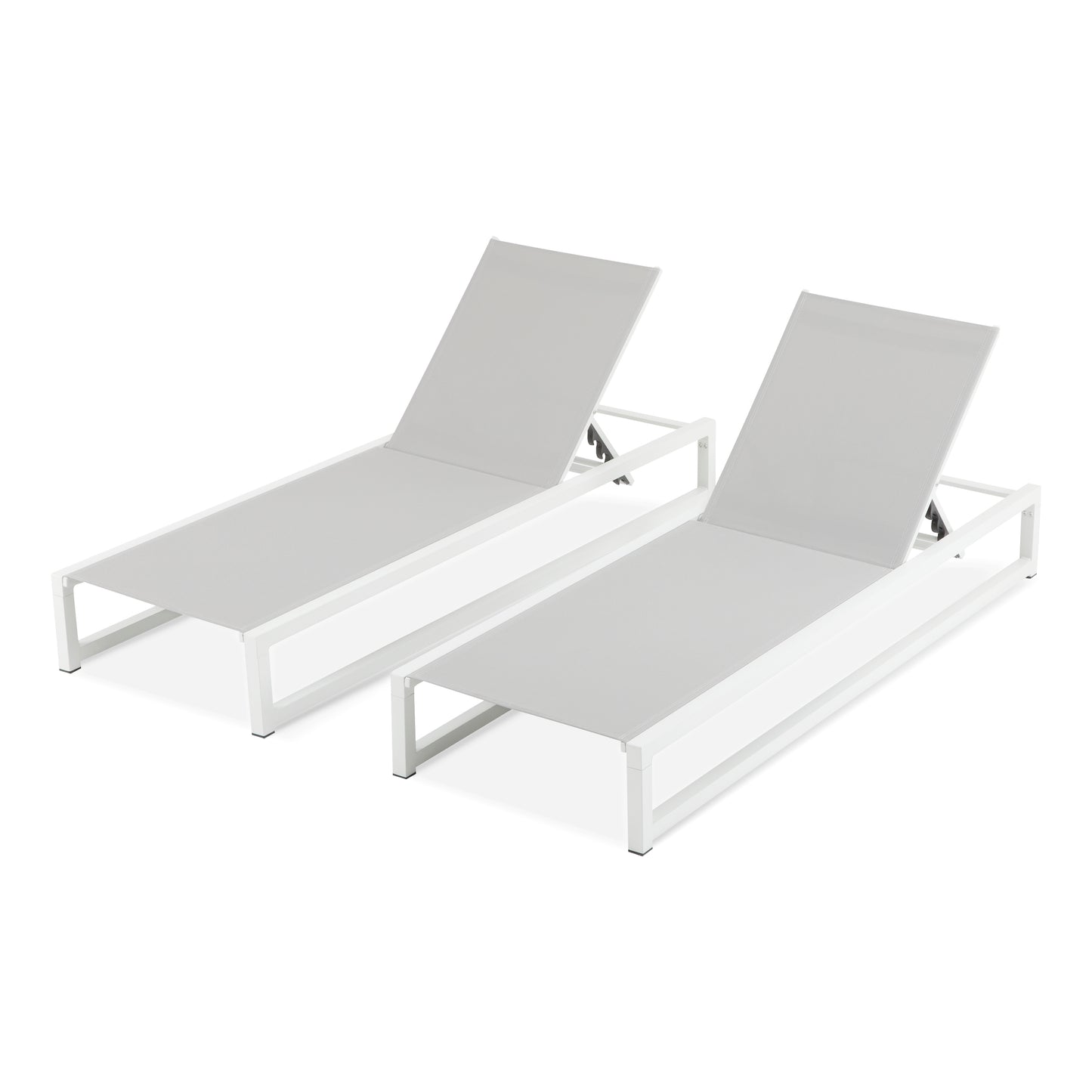 5-Level Adjustable 2-Piece Outdoor Chaise Lounge, Durable Aluminum Frame & Textilene Mesh, Perfect for Patio/Poolside
