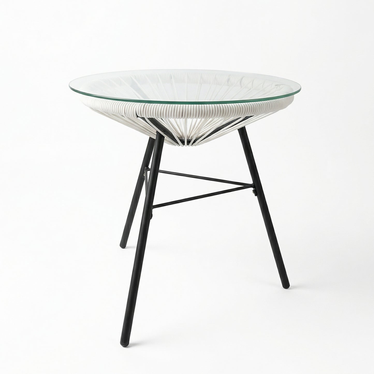 NUSA OUTDOOR SYNTHETIC WICKER GLASS-TOP SIDE TABLE, WHITE RATTAN