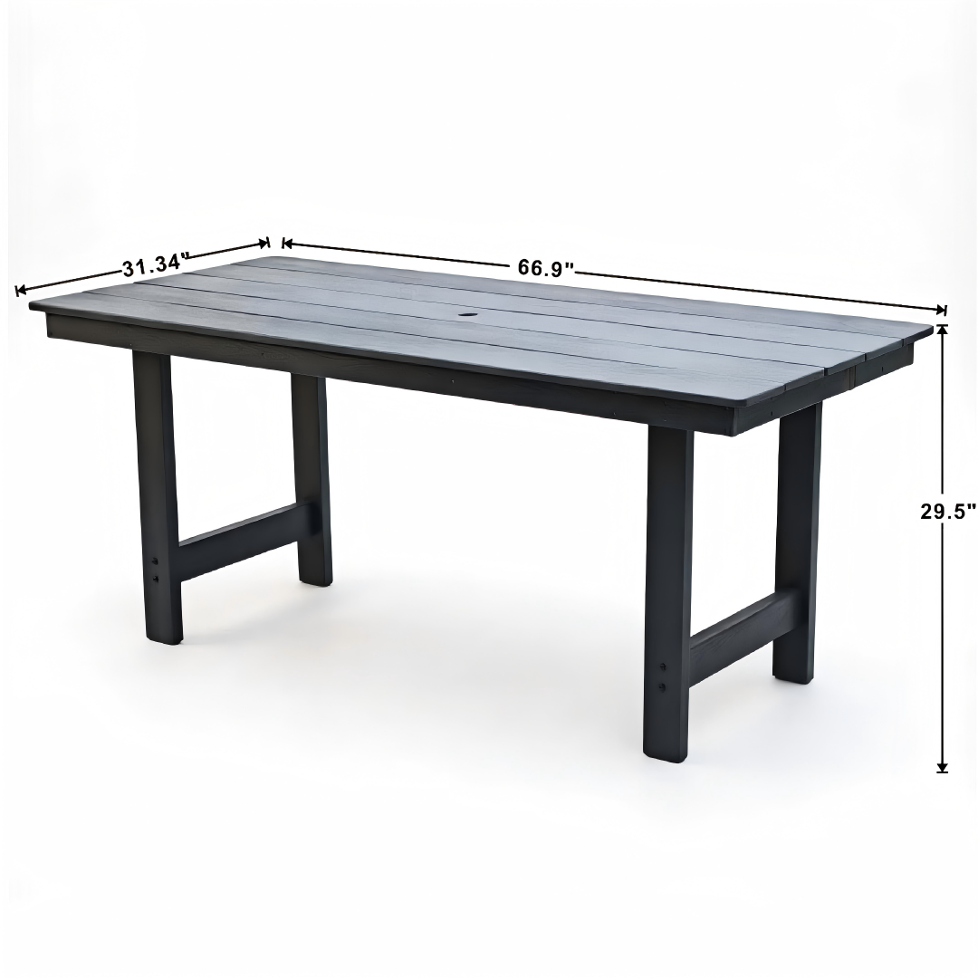 HDPE Patio Dining Family Table, coffee table, outdoor table for 4-6 People with Umbrella Hole for Backyard, Garden, Pool, Grey