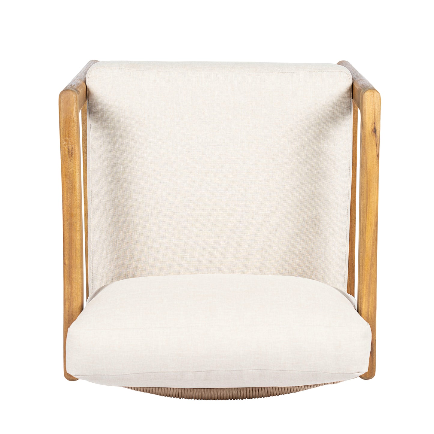Outdoor Club Chair , Acacia Wood Frame with Rope Back Detail, Water-Repellent Beige Cushions for Patio/Backyard/Deck