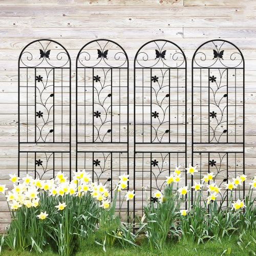 4-Pack 86.7 in. x 19.7 in. Black Metal Garden Trellis, Rustproof Trellis for Climbing Plants Outdoor