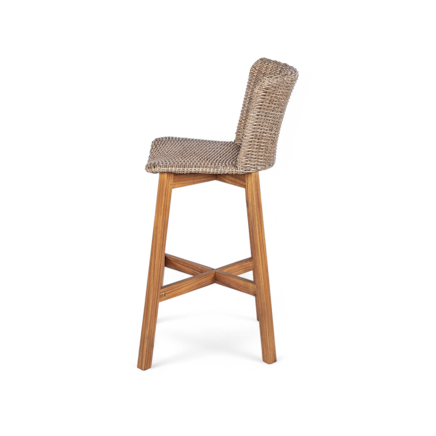 Lymington Outdoor Bar Stool, Teak Finished Wood with Light Brown Wicker, Set of 2