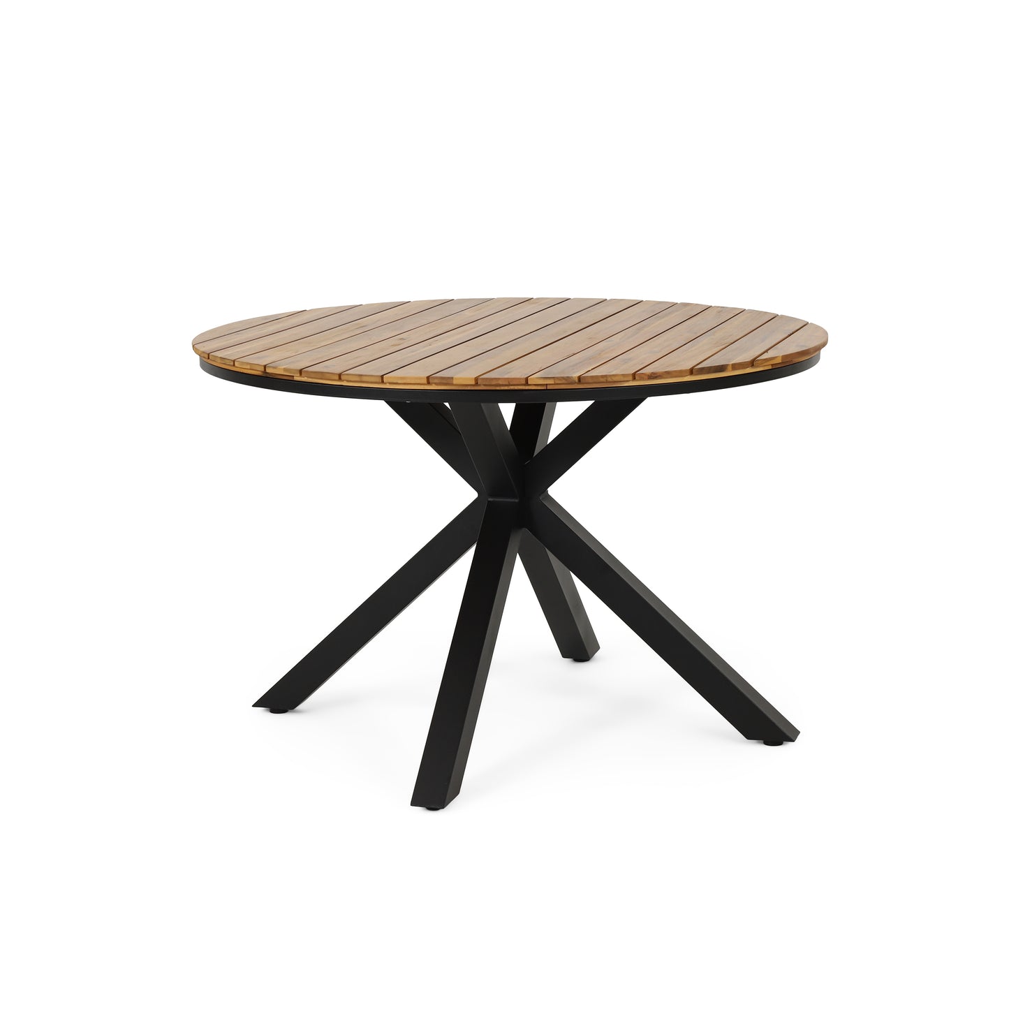 Outdoor Dining Table, Teak Acacia Wood Tabletop and Black Metal Leg