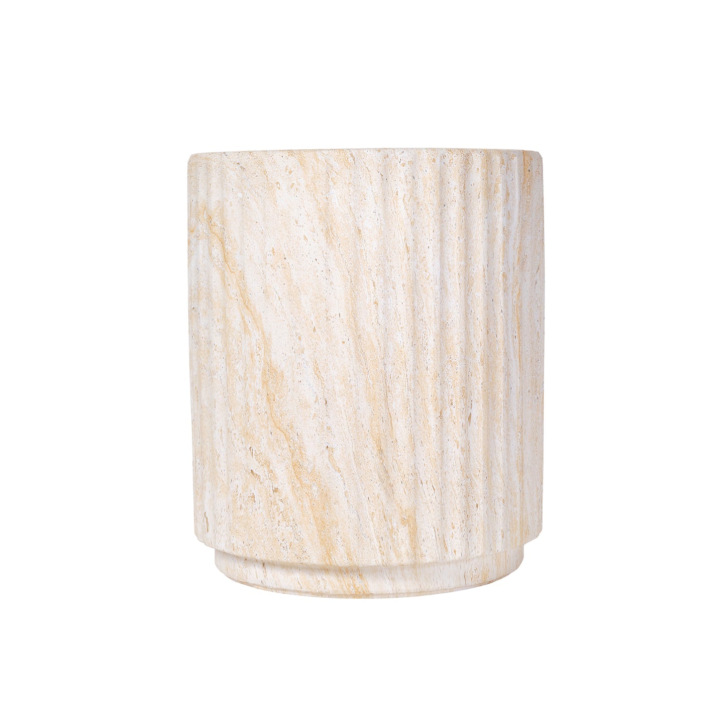 U_Style COSIEST Outdoor Side Table, Cylinder Shaped MgO Patio End Table, Lightweight Accent Table with Wave Design, Round Plant Stand Tool for Garden And Balcony