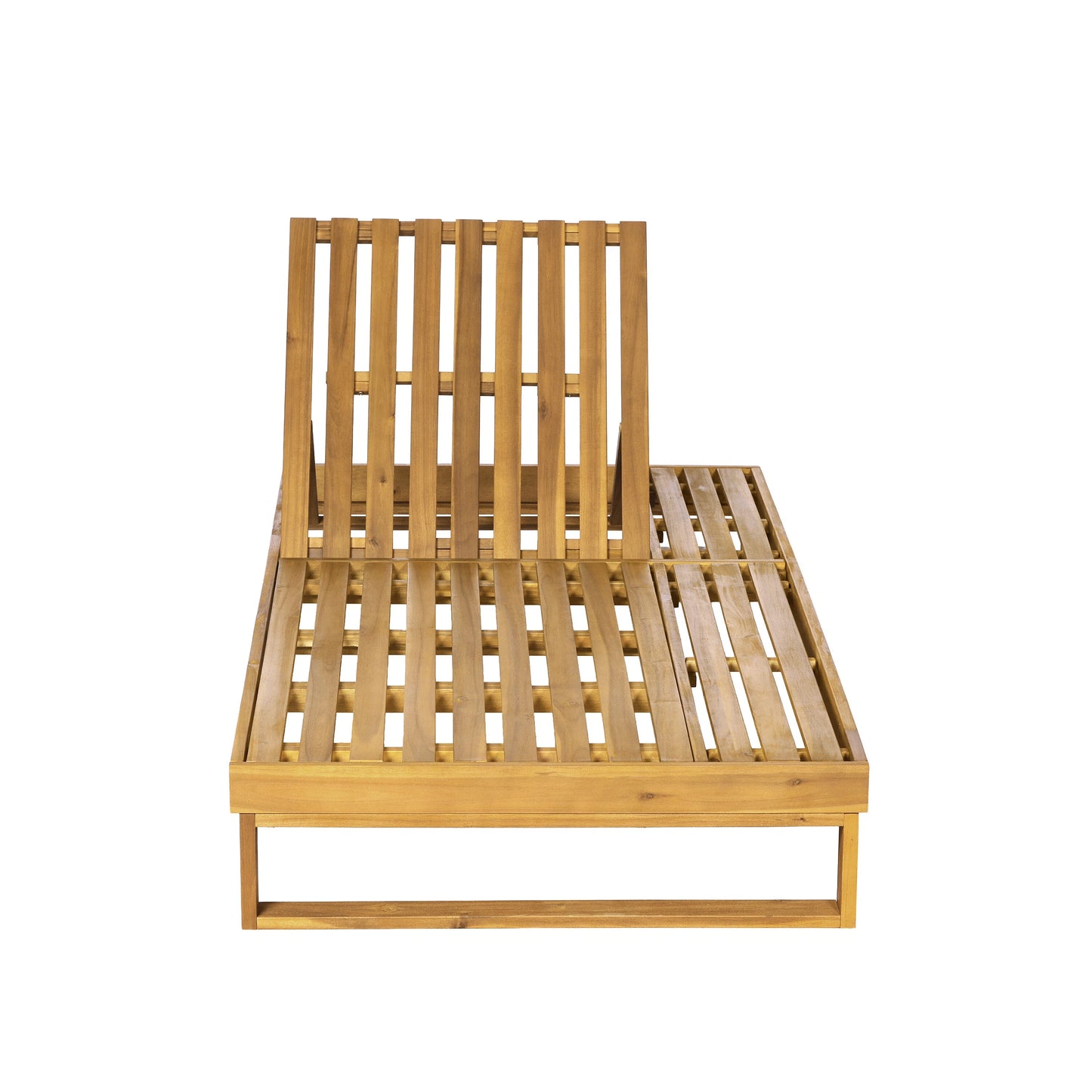 Teak Finish Acacia Wood Chaise Lounge with 4-Inch Dark Grey 2-Fold Cushion Set, 4-Position Adjustable Outdoor Patio Lounger with Flat Side Surface, for Poolside - Matching cream version available