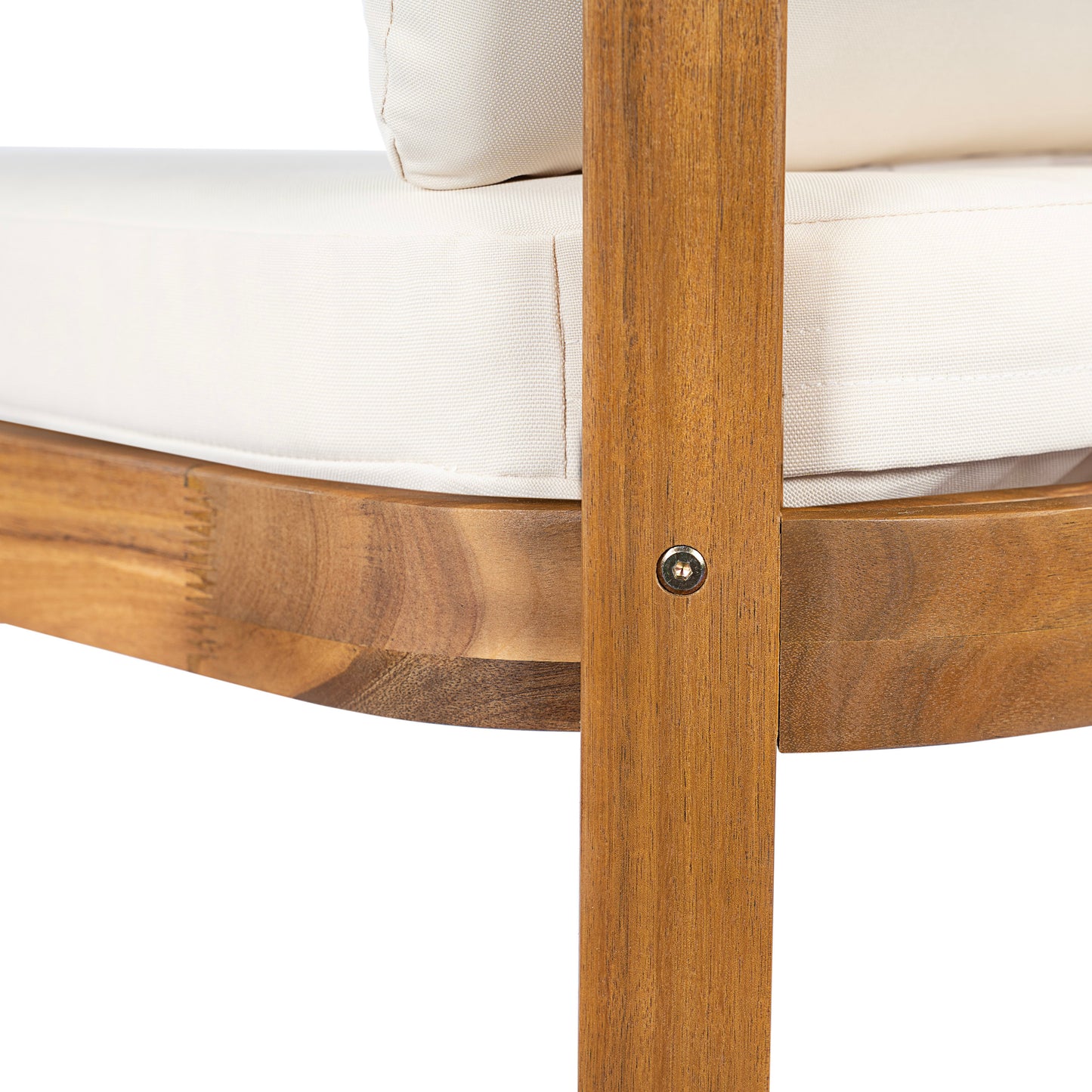 Acacia Wood Outdoor Dining Chair (Set of 2), Teak Finish Wood + Cream Cushions