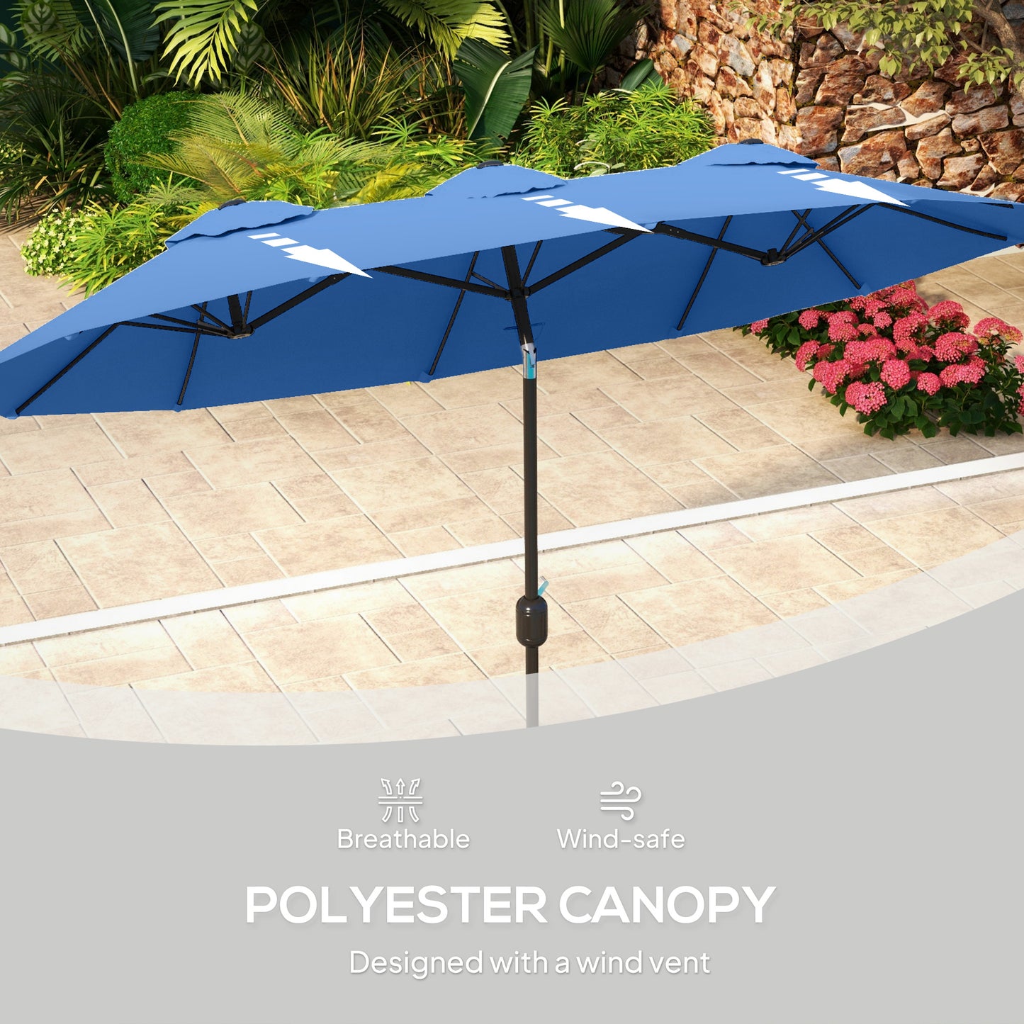 Outdoor Umbrella,Double-sided Patio Umbrella,with Push Button Tilt and Crank,3 Air Vents and 12 Ribs