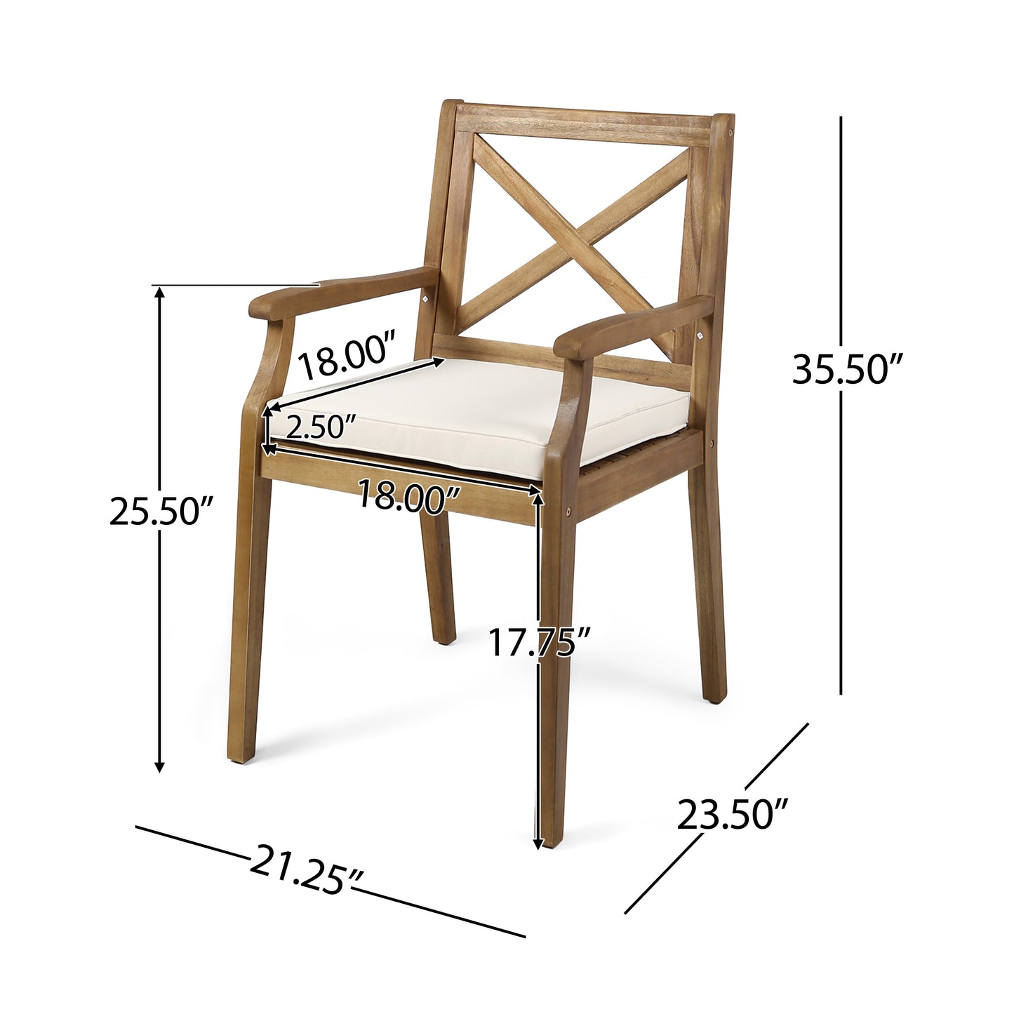 PERLA DINING CHAIR,2PCS with 2 Cream Cushions,for Backyard, Poolside, Garden