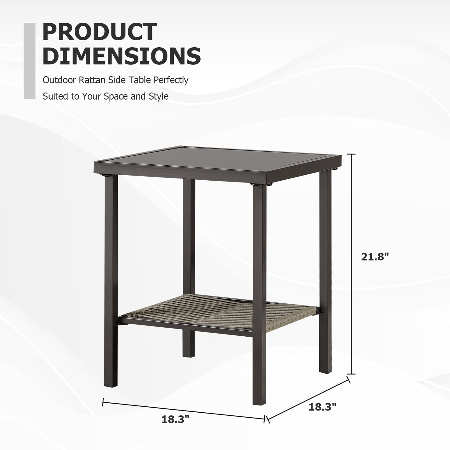 Outdoor Wicker Side Table, 22x18x18 inch All Weather Rattan Small Patio Table Square End Table for Pool Balcony Deck Porch Lawn Backyard, Dark Gray