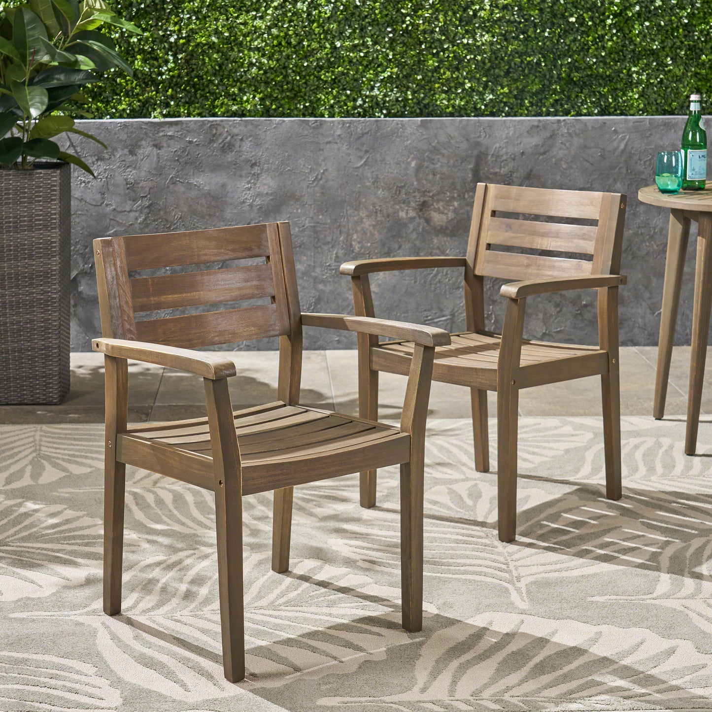 STAMFORD Dining Chairs Set of 2,Acacia Wood Patio Armchair,for Backyard, Poolside, Garden,Grey
