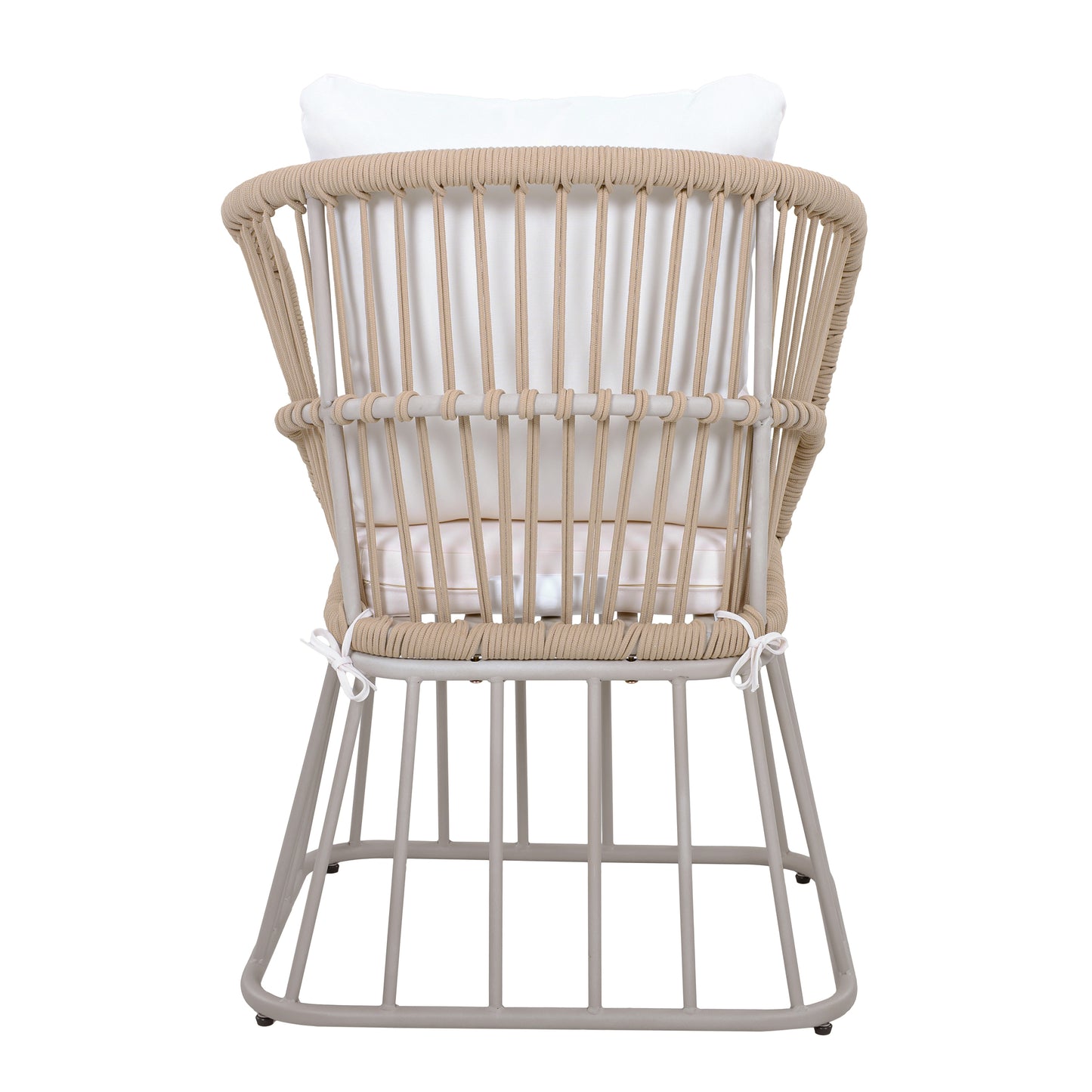 Outdoor Dining Chair MP1 - Teak Finish Wicker & Beige Steel Frame, 300LBS Weight Capacity, Includes Cushion