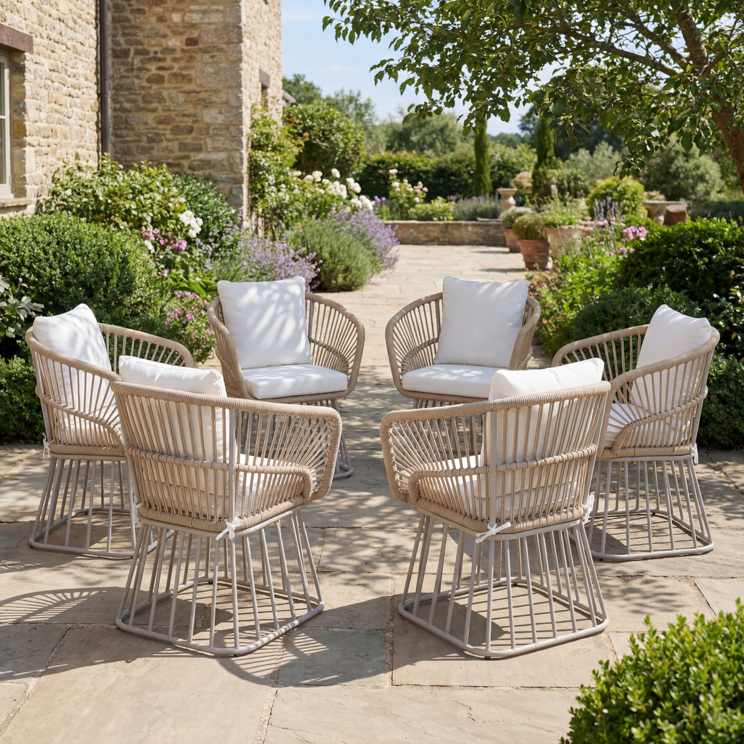 Outdoor Dining Chair MP1 - Teak Finish Wicker & Beige Steel Frame, 300LBS Weight Capacity, Includes Cushion