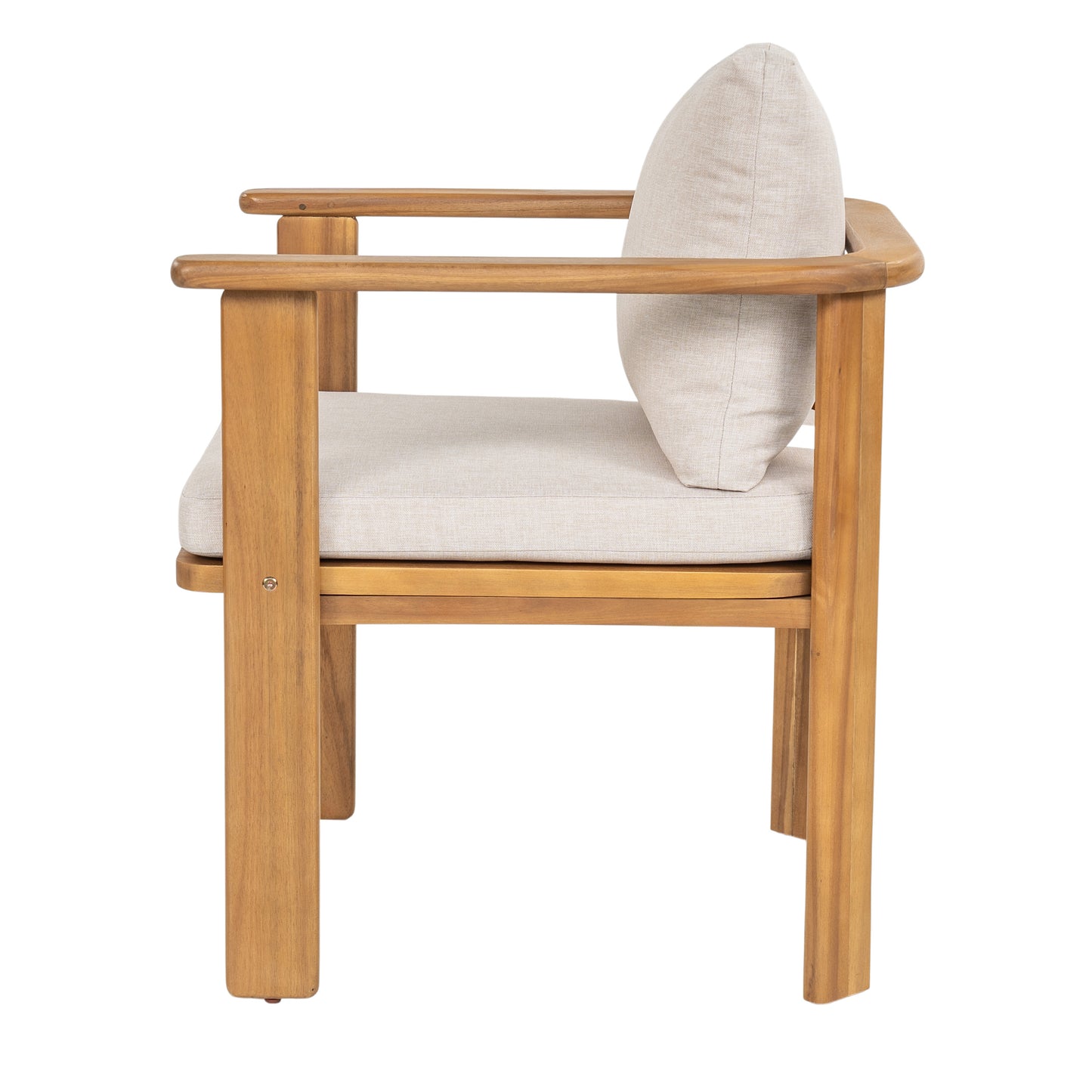 Kaja Outdoor Acacia Wood Dining Chair, Teak Finish Frame With Beige Cushion, Set of 2