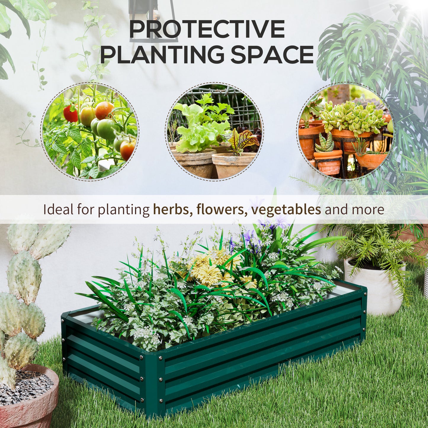 Metal Planter Box,Galvanized Raised Garden Bed,for Growing Vegetables,Flowers,Herbs,Succulents
