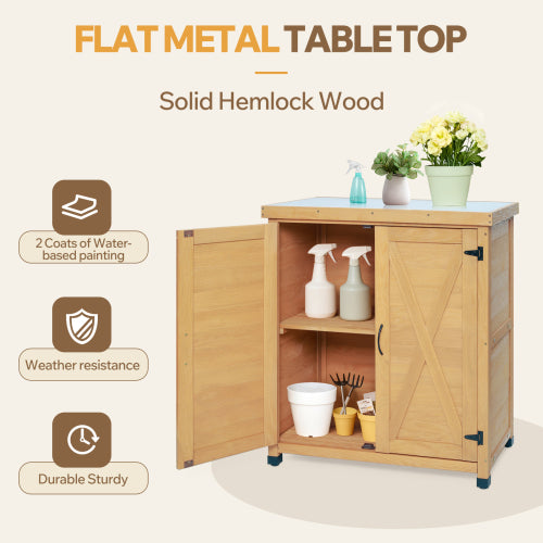 Outdoor 31 in. Potting Bench Table with Rustic Wood Storage Cabinet and Metal Table Top for with 2-Tier Shelves